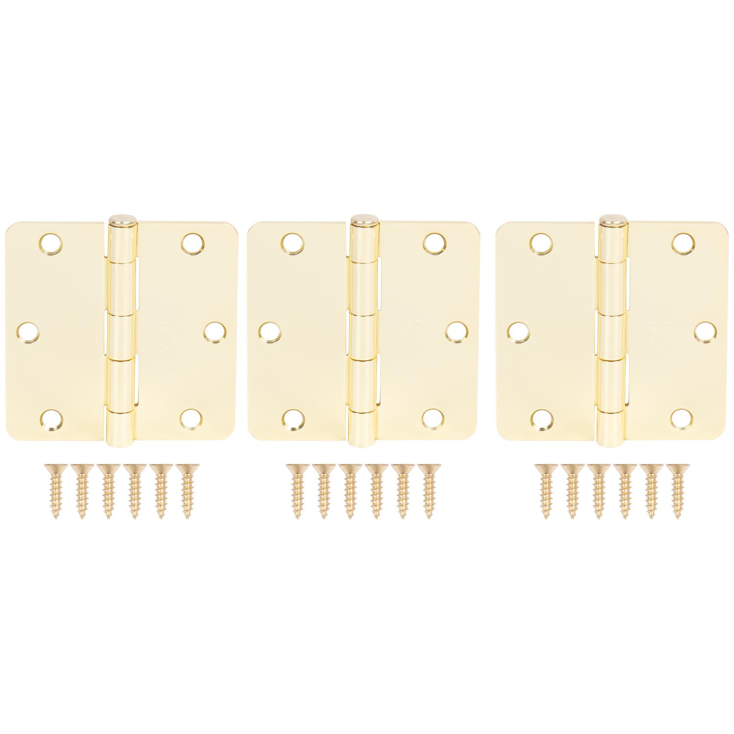 Stone Harbor Hardware 3-1/2" Door Hinges, 1/4" Radius Corner, Polished Brass, 3-Pack