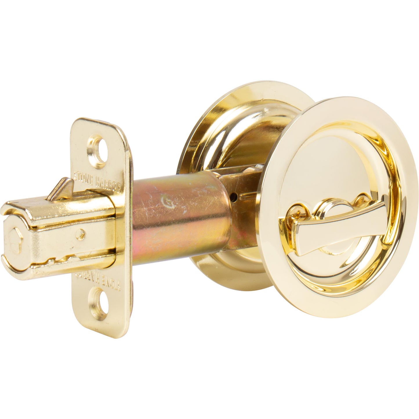 Stone Harbor Hardware Round Pocket Door Lock, Privacy Function, 2-3/4" Backset, Polished Brass