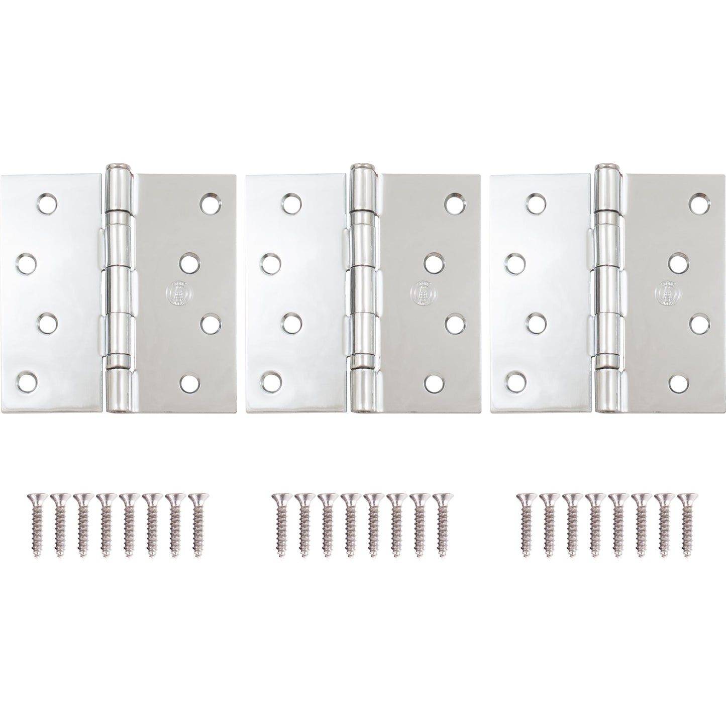 Stone Harbor Hardware 4" Ball-Bearing Door Hinges, Square Corner, Polished Chrome, 3-Pack