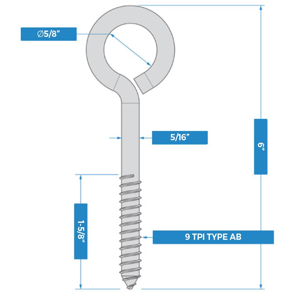 V2150 5/16" x 6" Lag Screw Eye - Black
