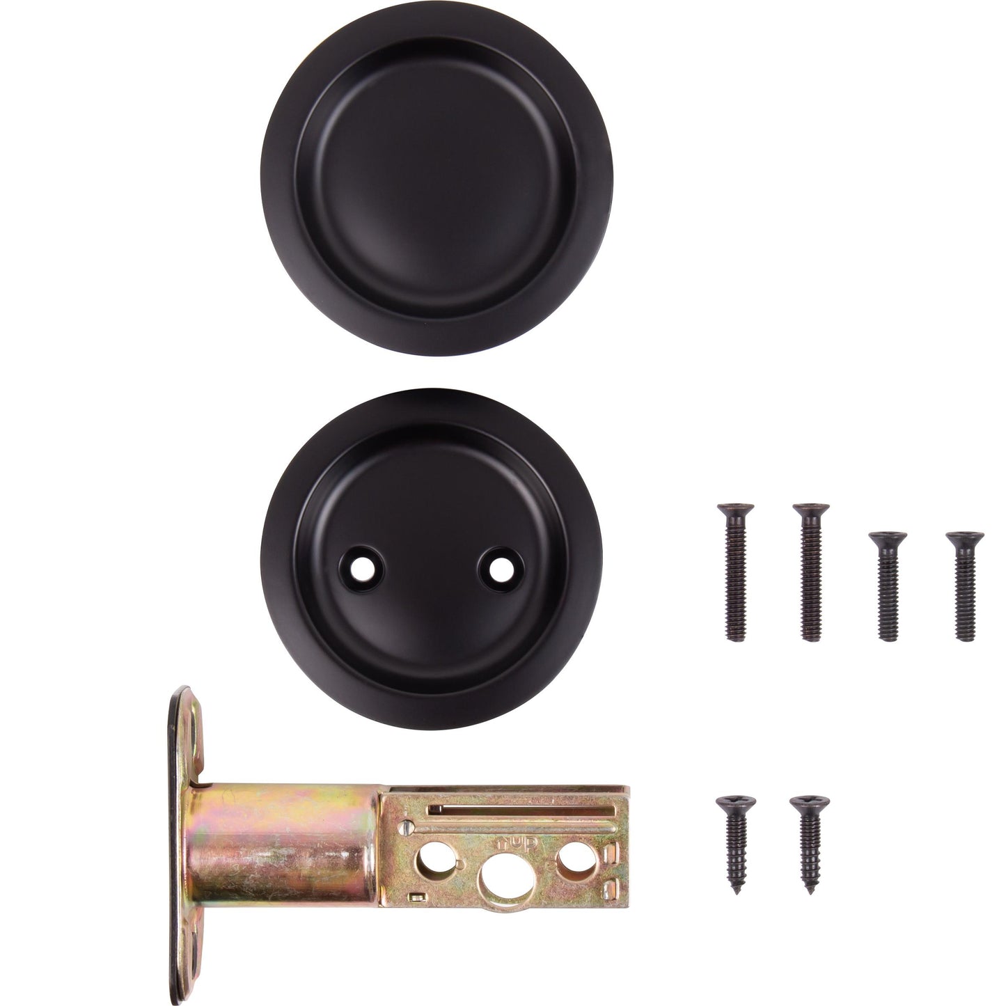 Stone Harbor Hardware Round Pocket Door Lock, Passage Function, 2-3/8" Backset, Matte Black