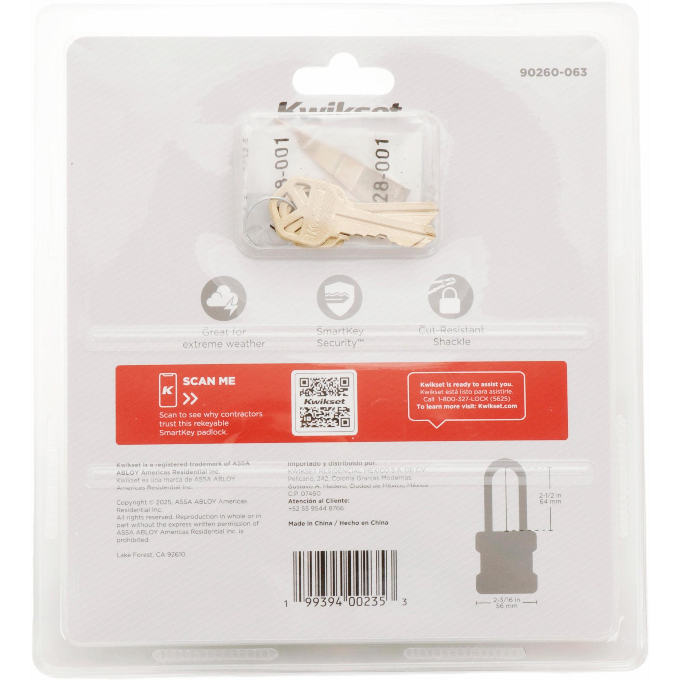 Kwikset 2" Padlock SMT KA with 2-1/2" Shackle, 2-Pack, Stainless Steel