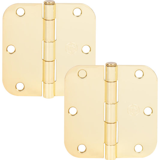Stone Harbor Hardware 3-1/2" Door Hinges, 5/8" Radius Corner, Polished Brass, 2-Pack