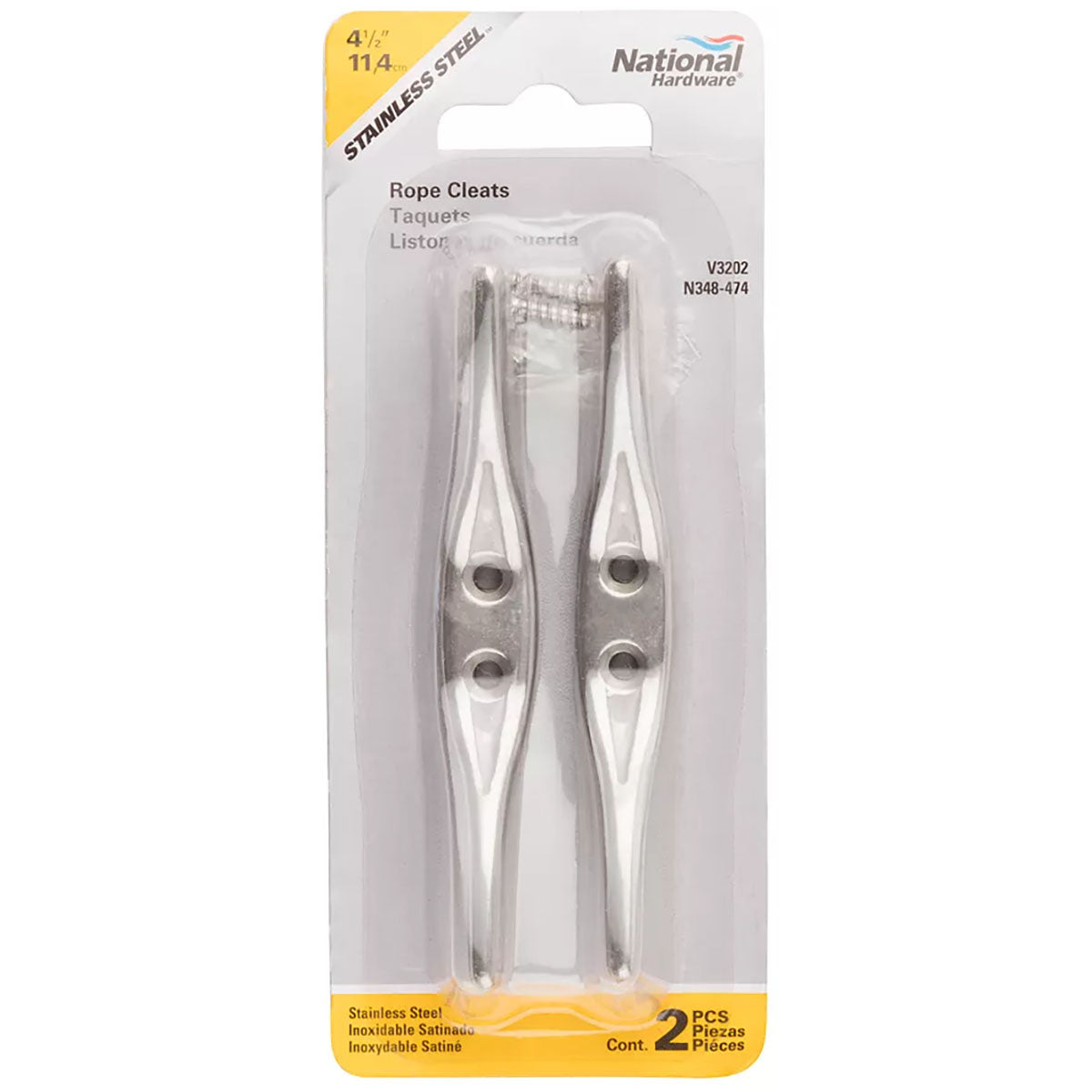 National Hardware - N348-474 V3202, 4-1/2" Rope Cleat in Stainless Steel, 2 pack