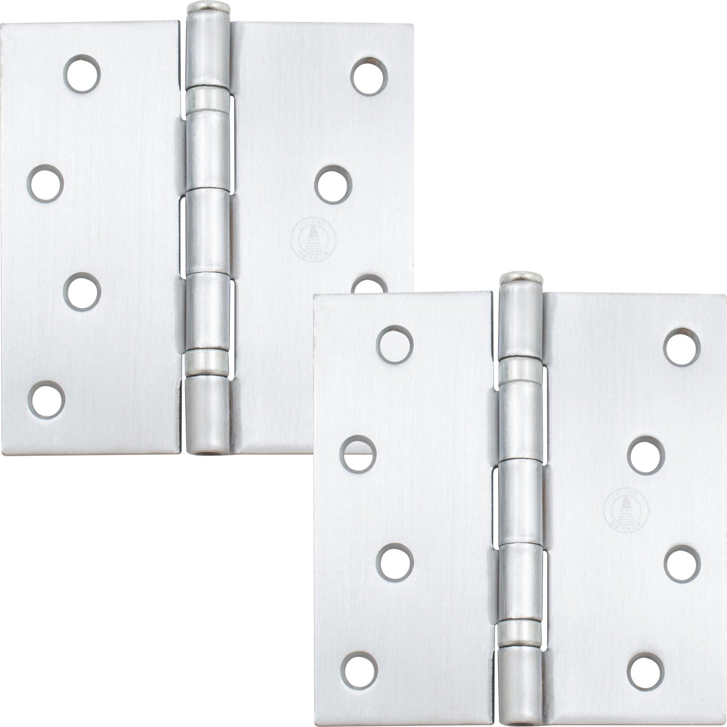 Stone Harbor Hardware 4" Ball-Bearing Door Hinges, Square Corner, Satin Chrome, 2-Pack