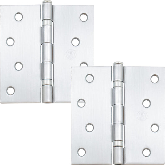 Stone Harbor Hardware 4" Ball-Bearing Door Hinges, Square Corner, Satin Chrome, 2-Pack