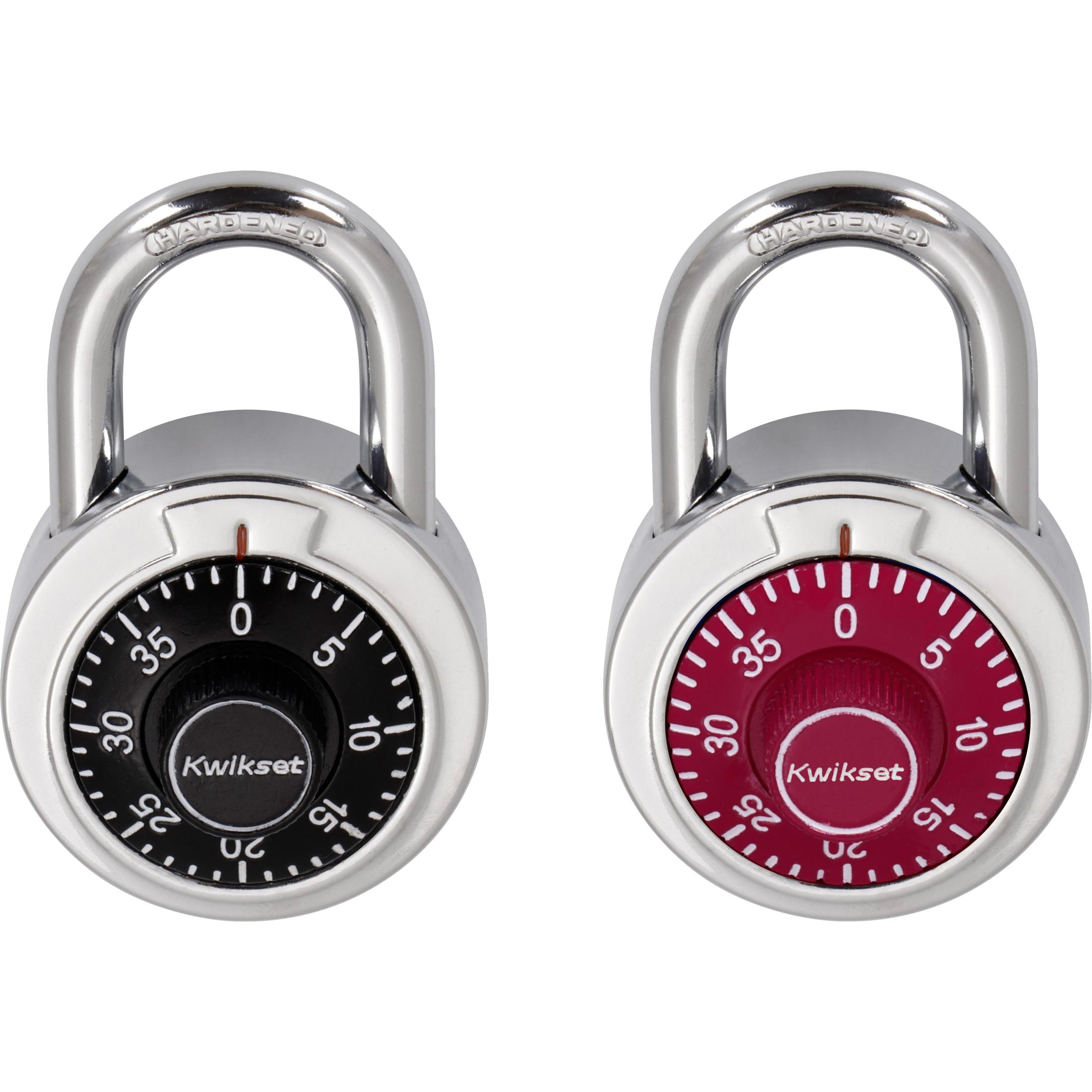 Kwikset 2" Combination Dial Padlock with 13/16" Shackle, 2-Pack, Black/Red