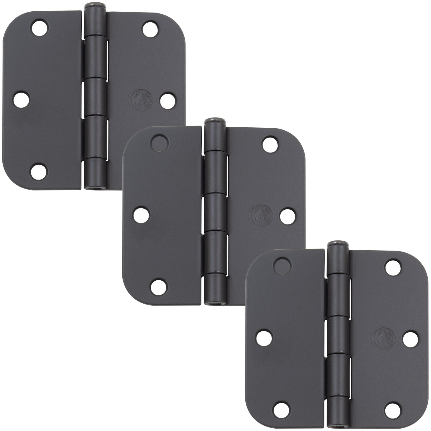 Stone Harbor Hardware 3-1/2" Door Hinges, 5/8" Radius Corner, Matte Black, 3-Pack