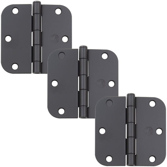 Stone Harbor Hardware 3-1/2" Door Hinges, 5/8" Radius Corner, Matte Black, 3-Pack
