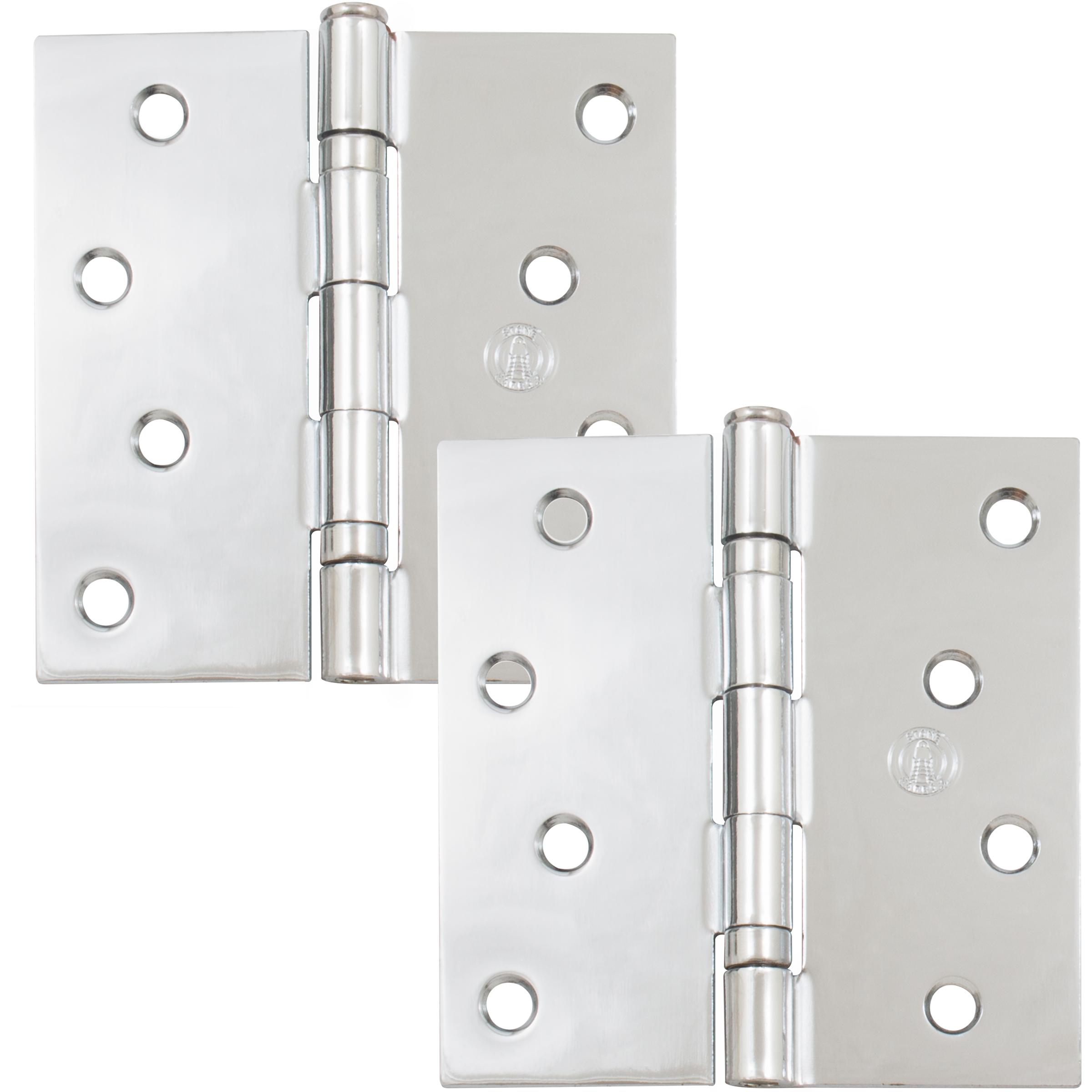 Stone Harbor Hardware 4" Ball-Bearing Door Hinges, Square Corner, Polished Chrome, 2-Pack