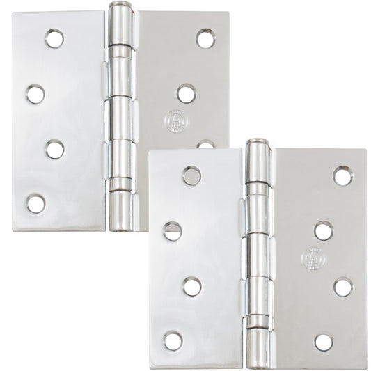 Stone Harbor Hardware 4" Ball-Bearing Door Hinges, Square Corner, Polished Chrome, 2-Pack