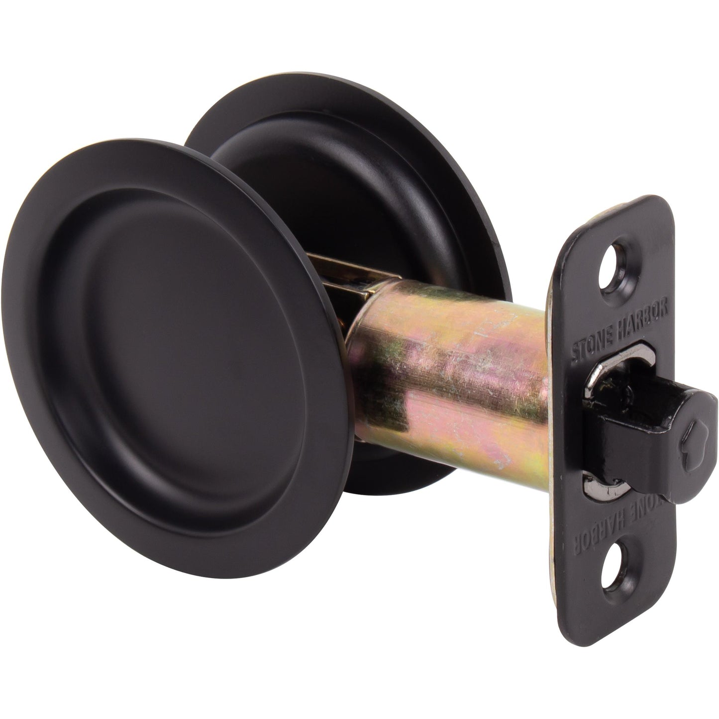 Stone Harbor Hardware Round Pocket Door Lock, Passage Function, 2-3/8" Backset, Matte Black