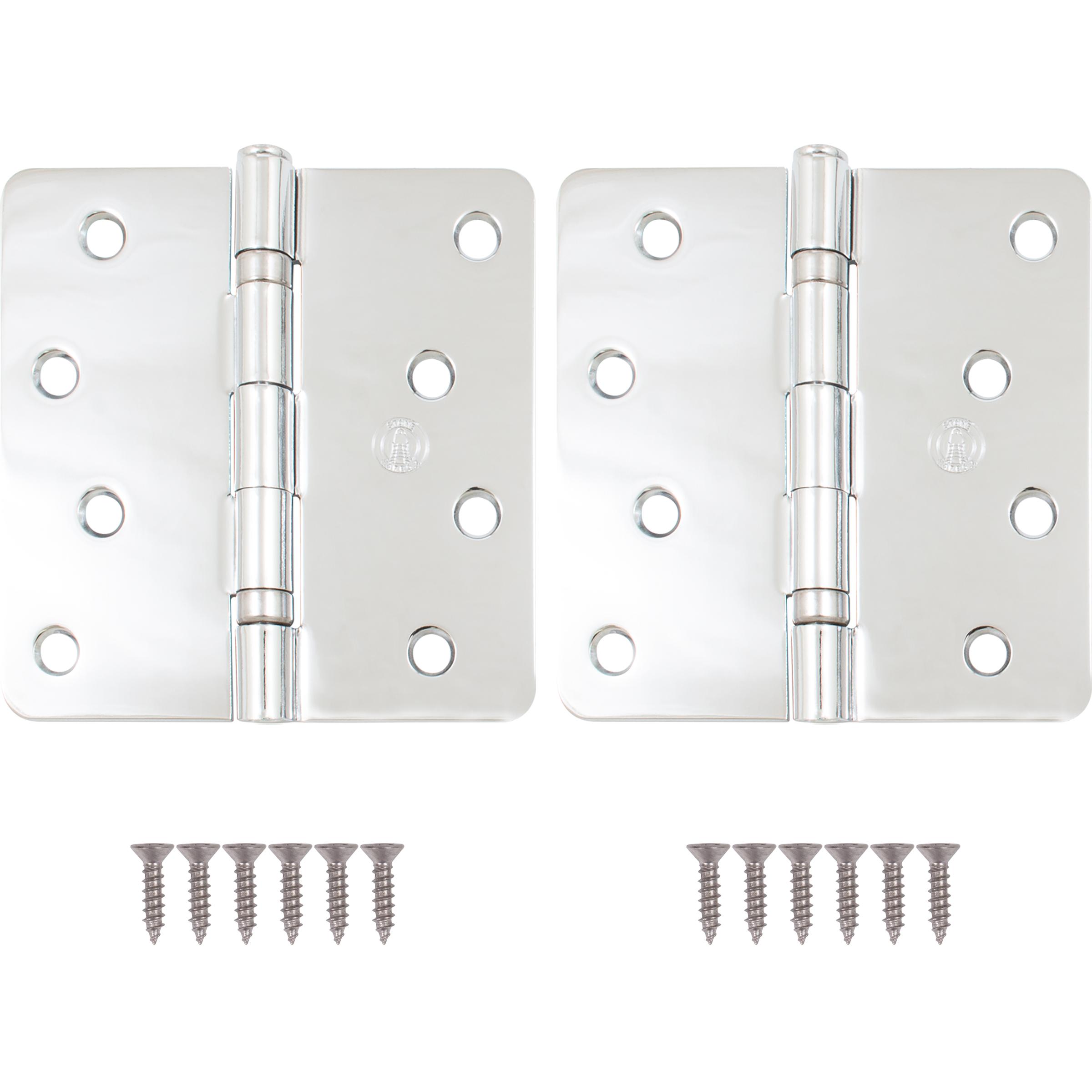 Stone Harbor Hardware 4" Ball-Bearing Door Hinges, 1/4" Radius Corner, Polished Chrome, 2-Pack