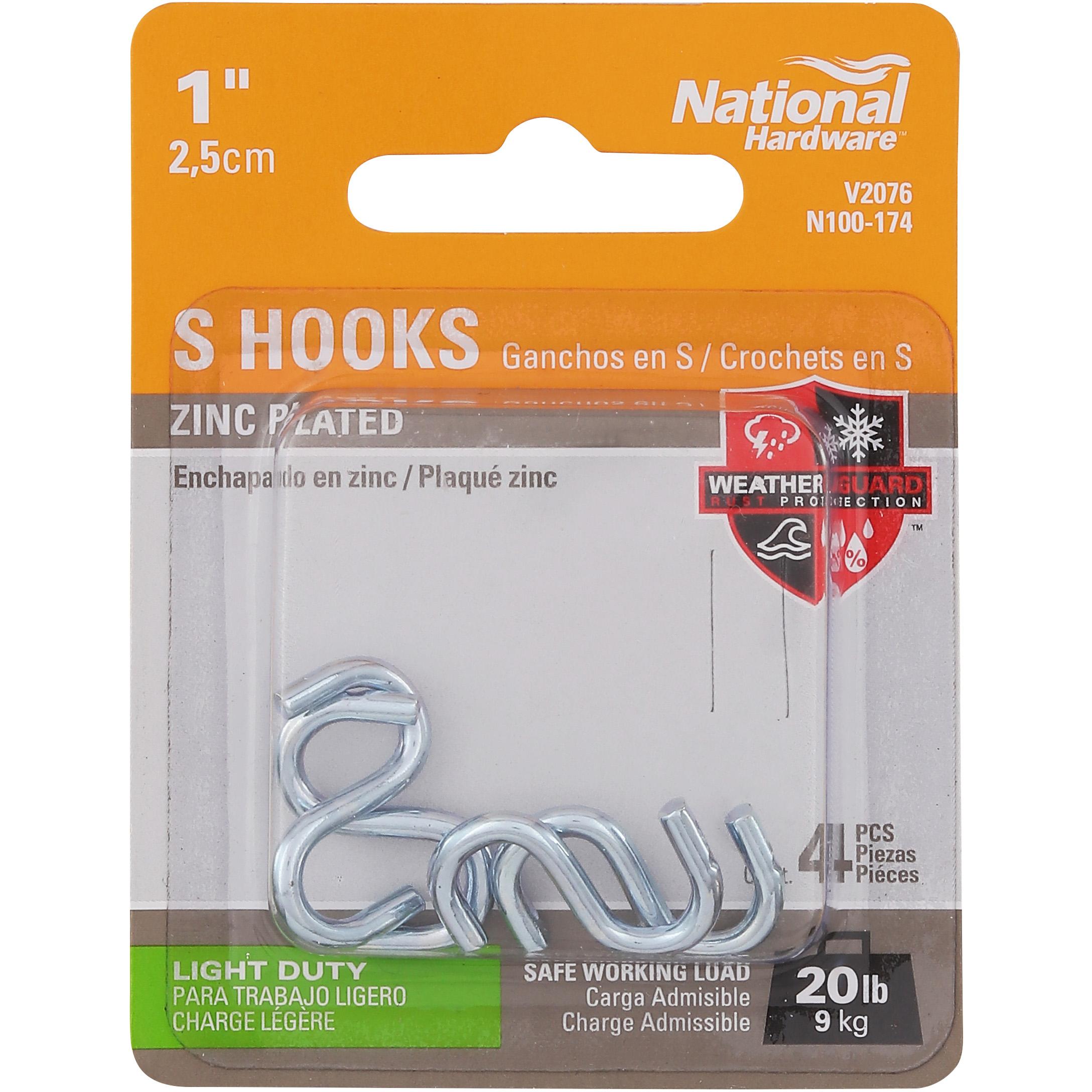 V2076 1" Open S Hook 4/pk - Zinc Plated