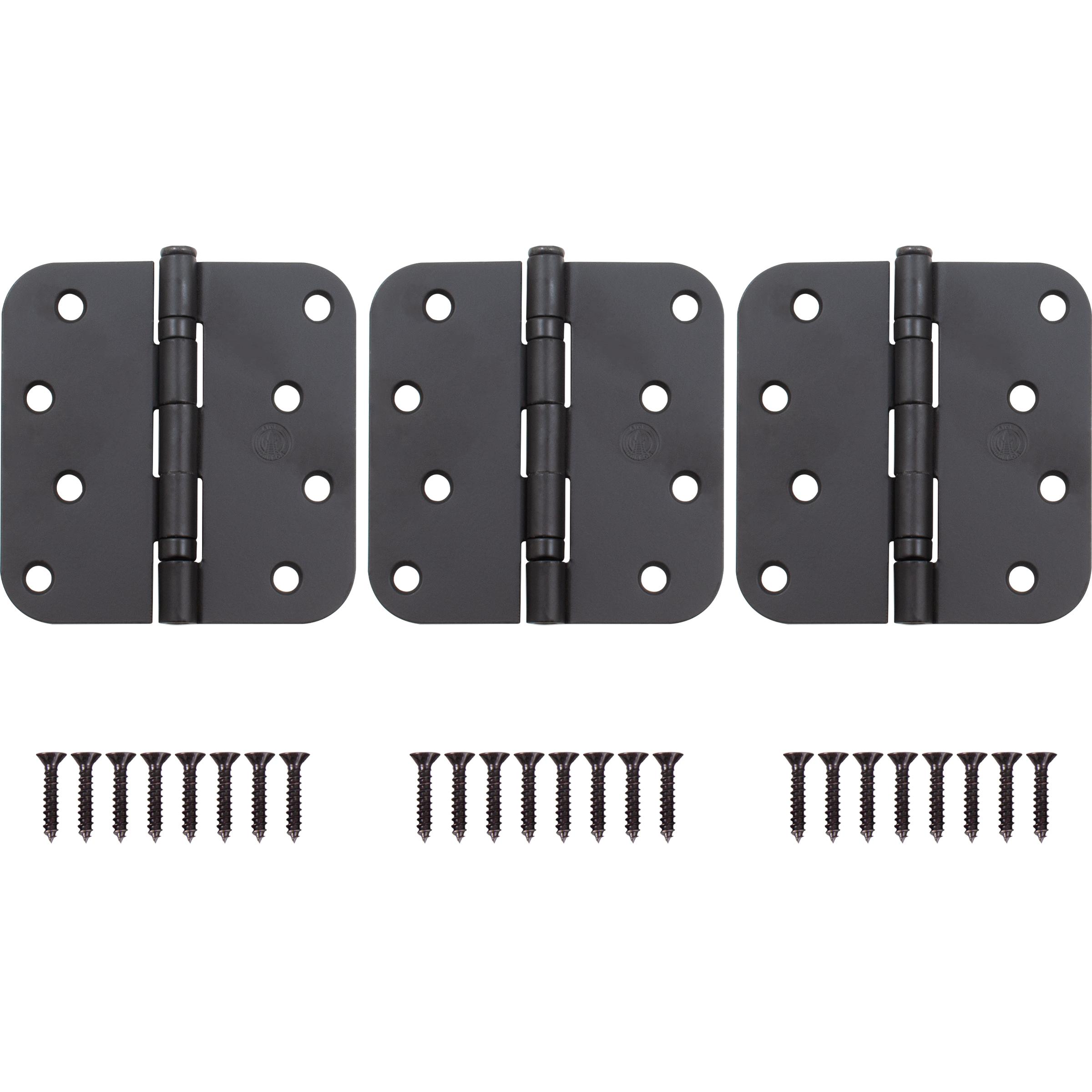 Stone Harbor Hardware 4" Ball-Bearing Door Hinges, 5/8" Radius Corner, Matte Black, 3-Pack