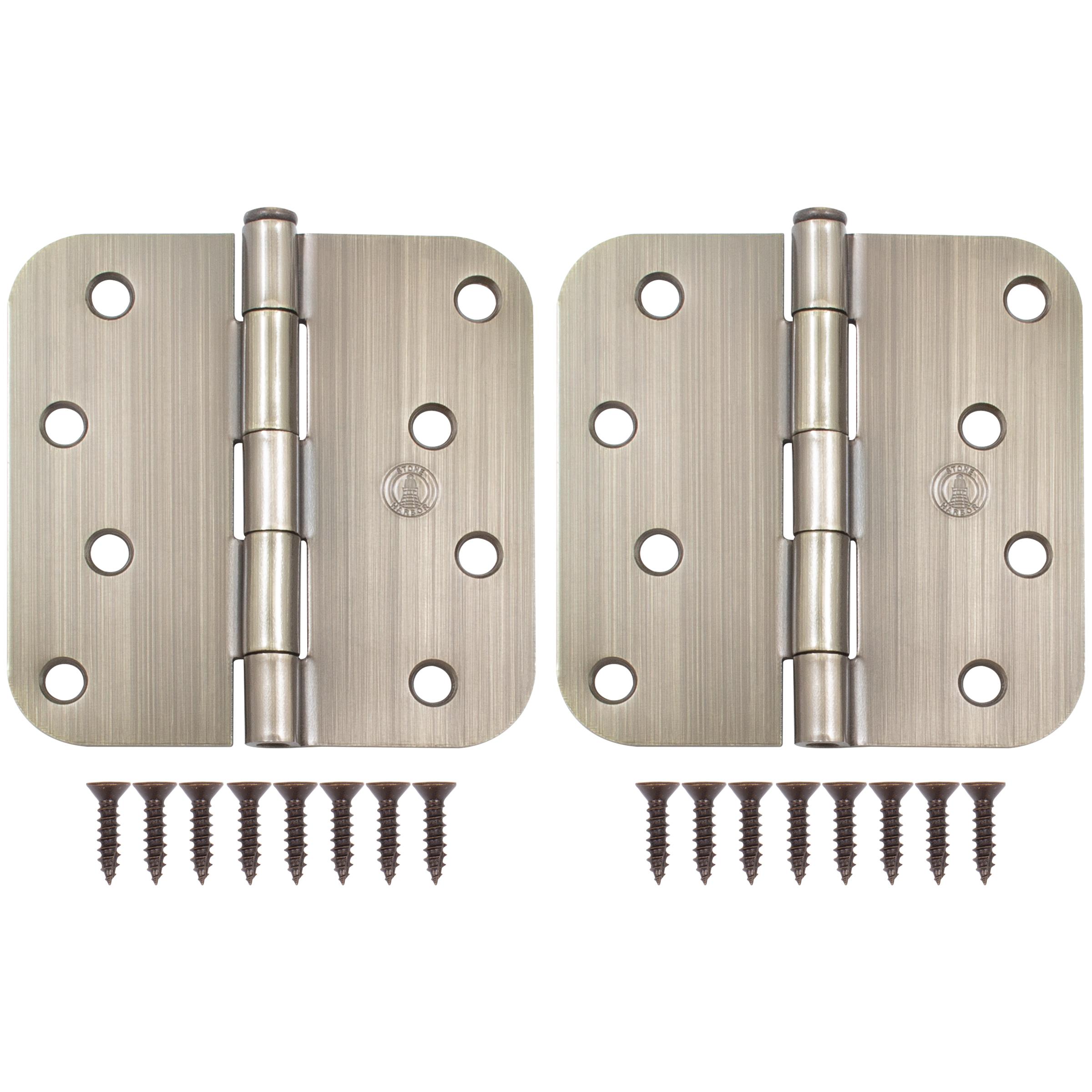 Stone Harbor Hardware 4" Door Hinges, 5/8" Radius Corner, Antique Brass, 2-Pack