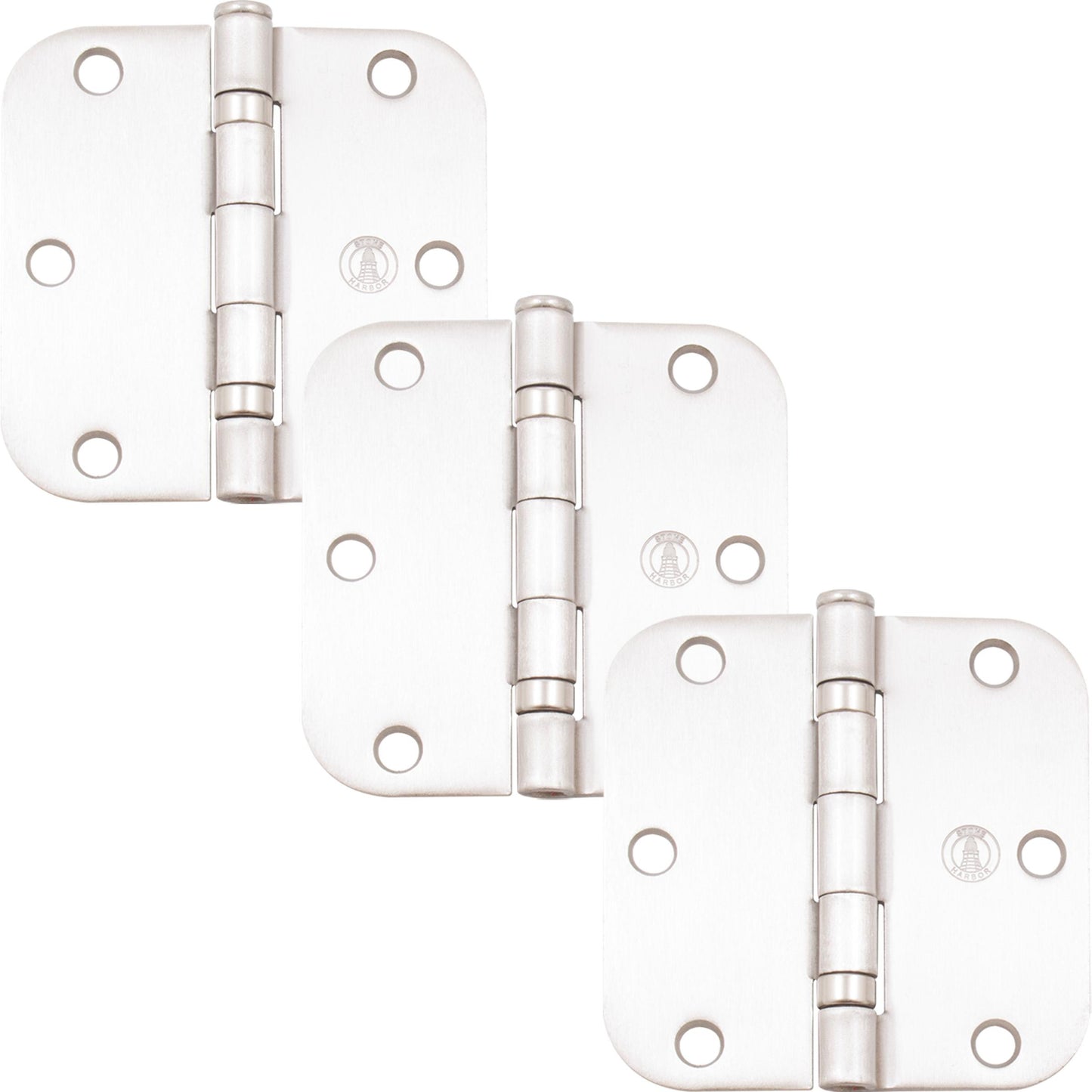 Stone Harbor Hardware 3-1/2" Ball-Bearing Door Hinges, 5/8" Radius Corner, Satin Nickel, 3-Pack
