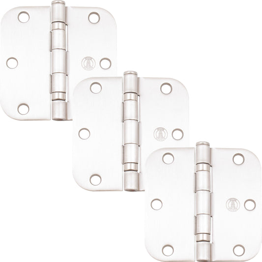 Stone Harbor Hardware 3-1/2" Ball-Bearing Door Hinges, 5/8" Radius Corner, Satin Nickel, 3-Pack