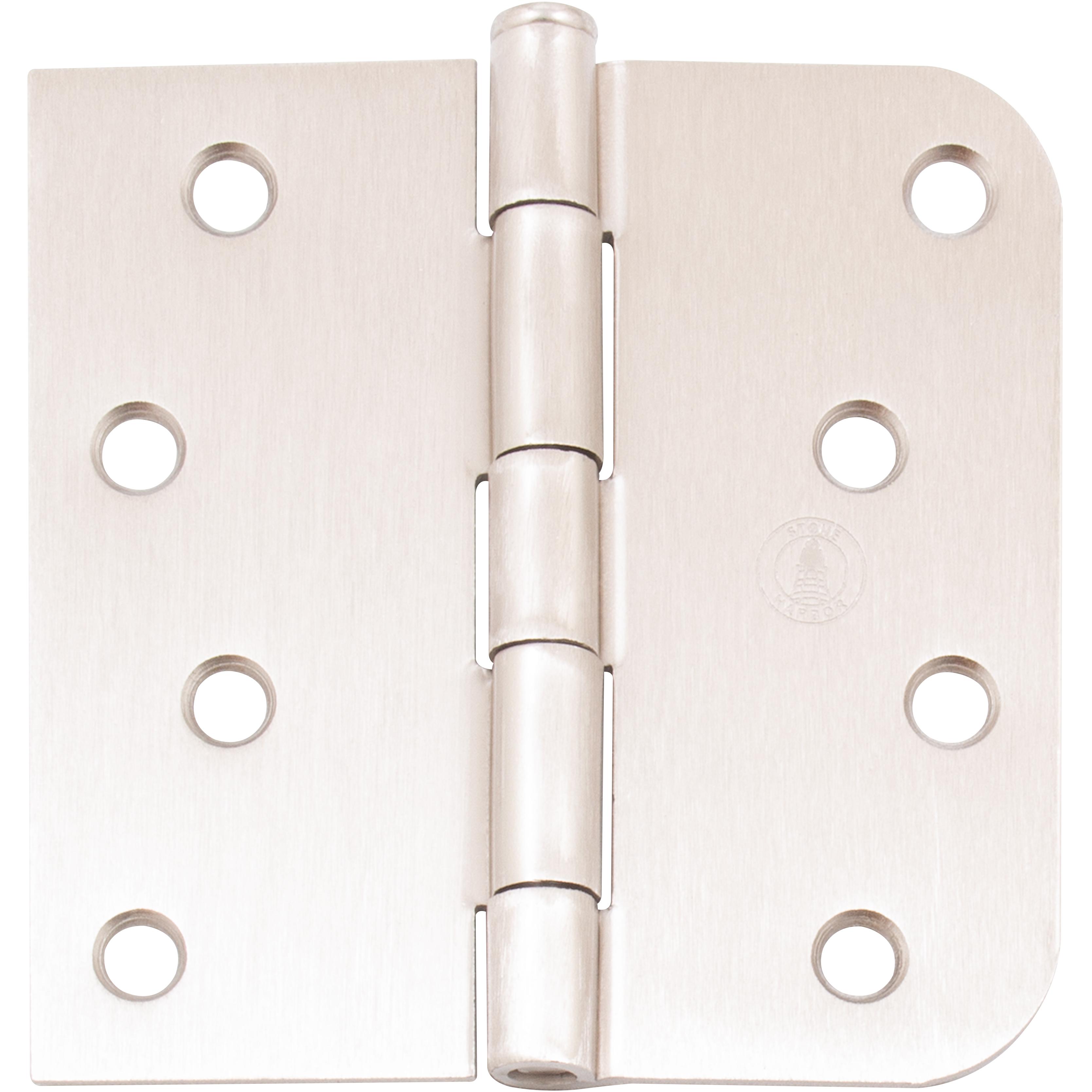 Standard Hinge, 4 Inches, 5/8" Radius Corner, 2-Pack, Satin Nickel