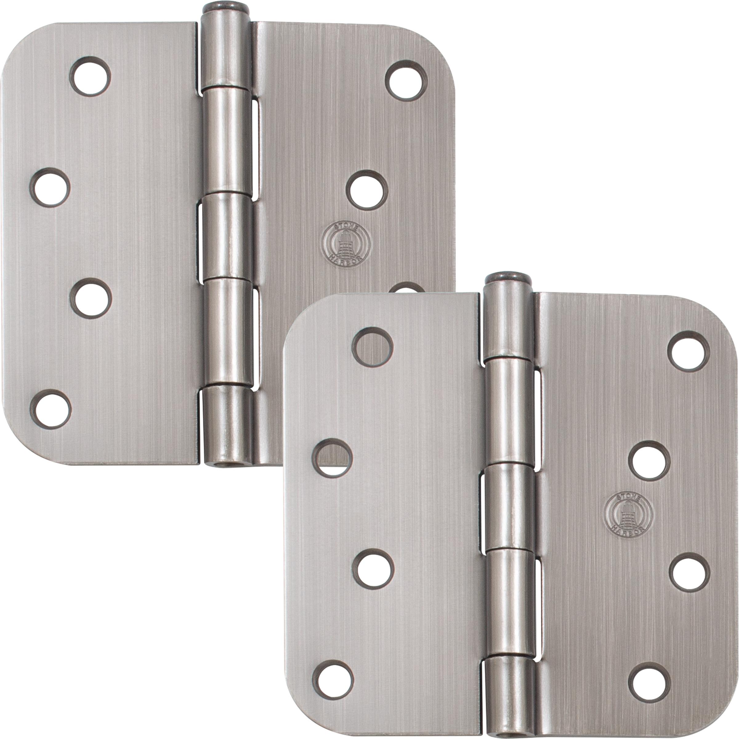 Stone Harbor Hardware 4" Door Hinges, 5/8" Radius Corner, Antique Nickel, 2-Pack