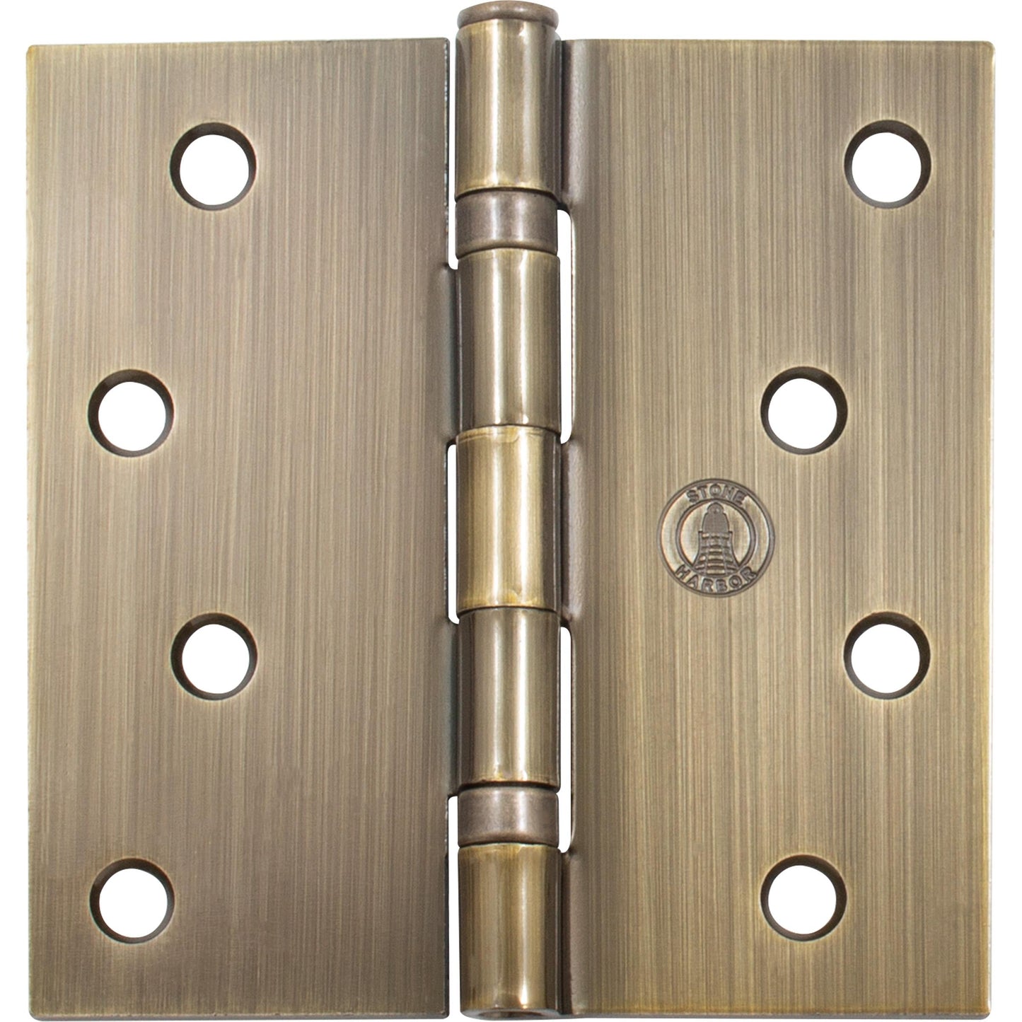 Stone Harbor Hardware 4" Ball-Bearing Door Hinges, Square Corner, Antique Brass, 3-Pack