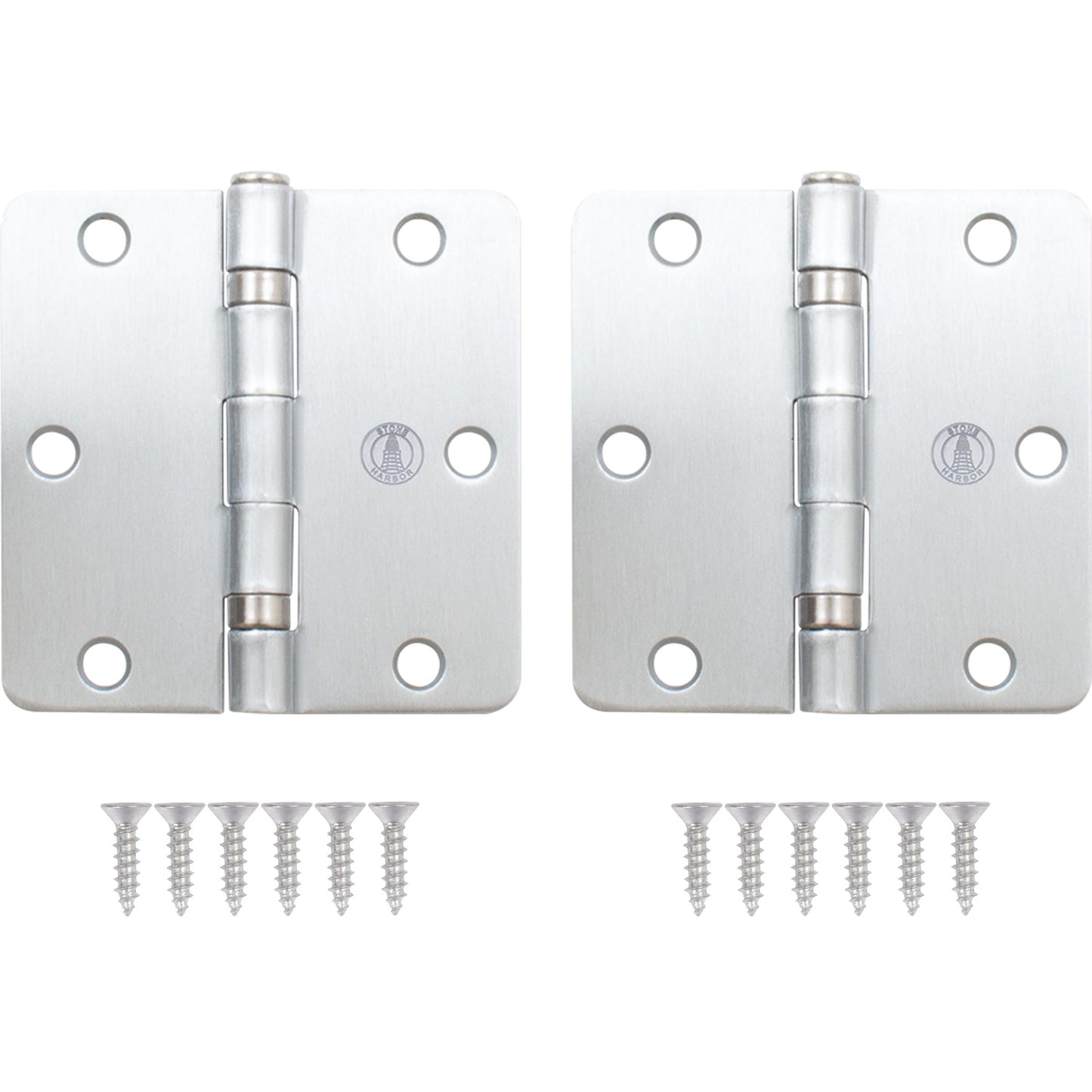 Stone Harbor Hardware 3-1/2" Ball-Bearing Door Hinges, 1/4" Radius Corner, Satin Chrome, 2-Pack