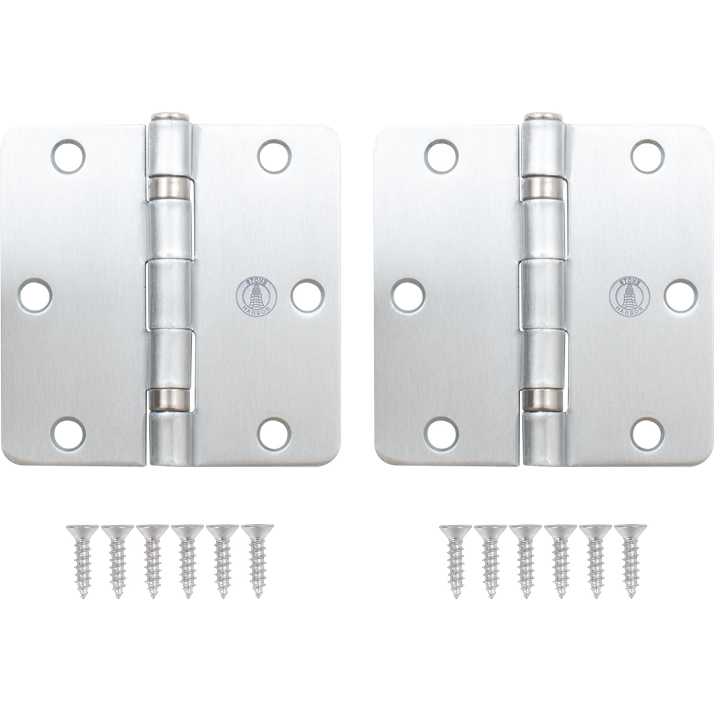 Stone Harbor Hardware 3-1/2" Ball-Bearing Door Hinges, 1/4" Radius Corner, Satin Chrome, 2-Pack