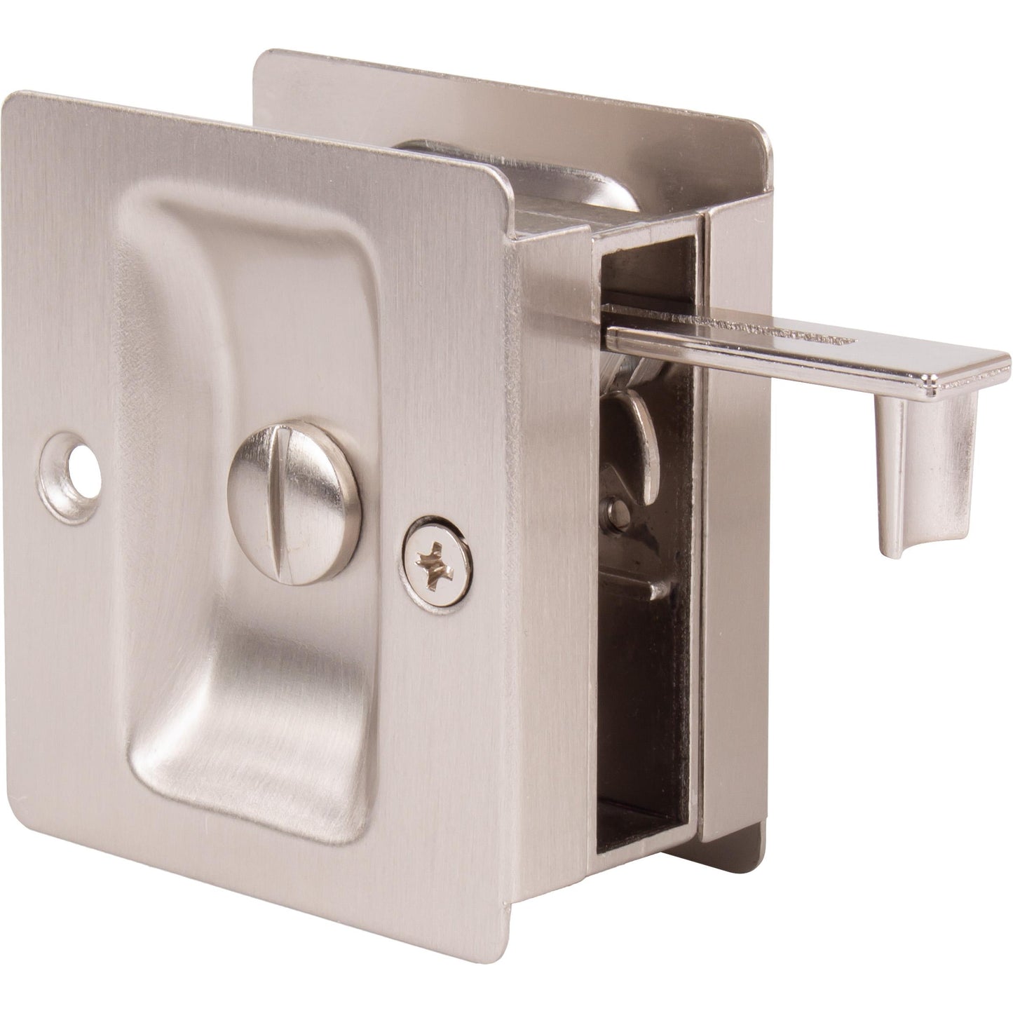 Stone Harbor Hardware Premium Square Pocket Door Lock, Privacy Function, Satin Nickel