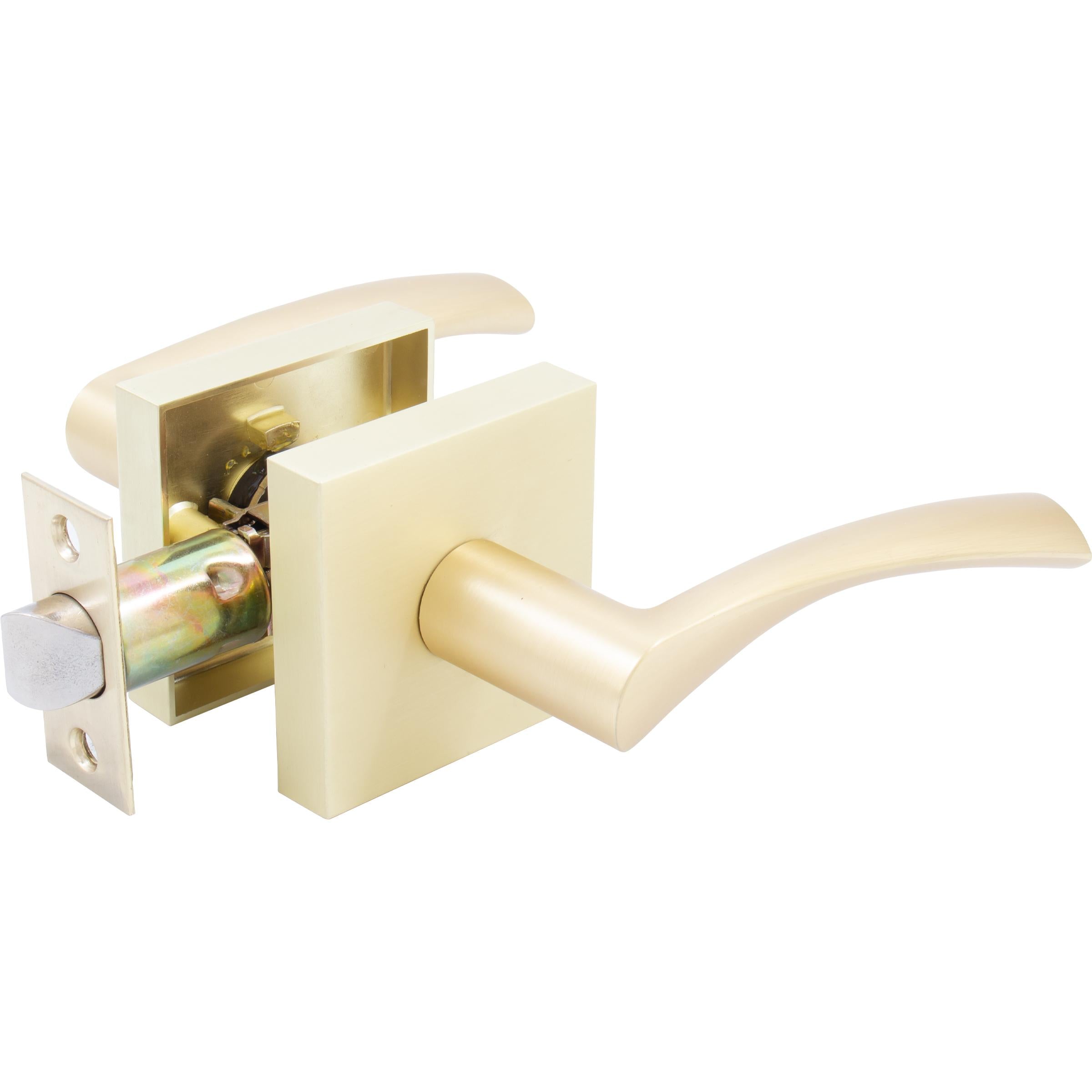 Stone Harbor Hardware Turin Door Lever with Square Rosette, Passage (Hall/Closet) Latch, Satin Brass