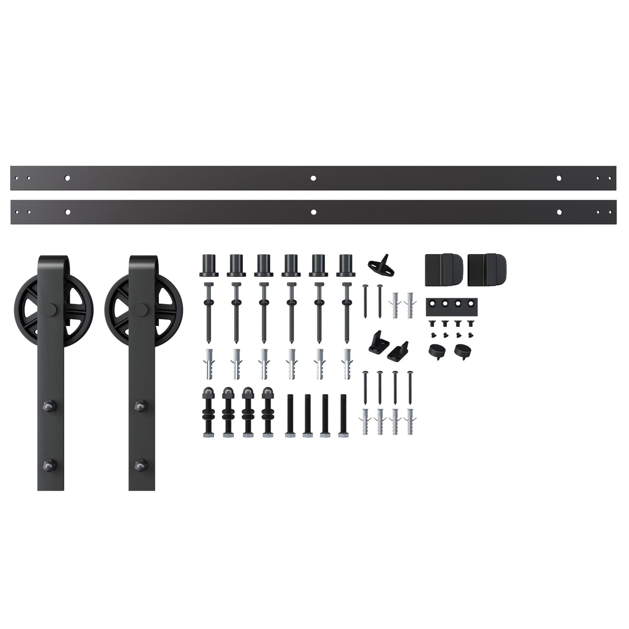 Wagon Wheel Strap Style Sliding Door Hardware Set, Fits Doors up to 36 Inches