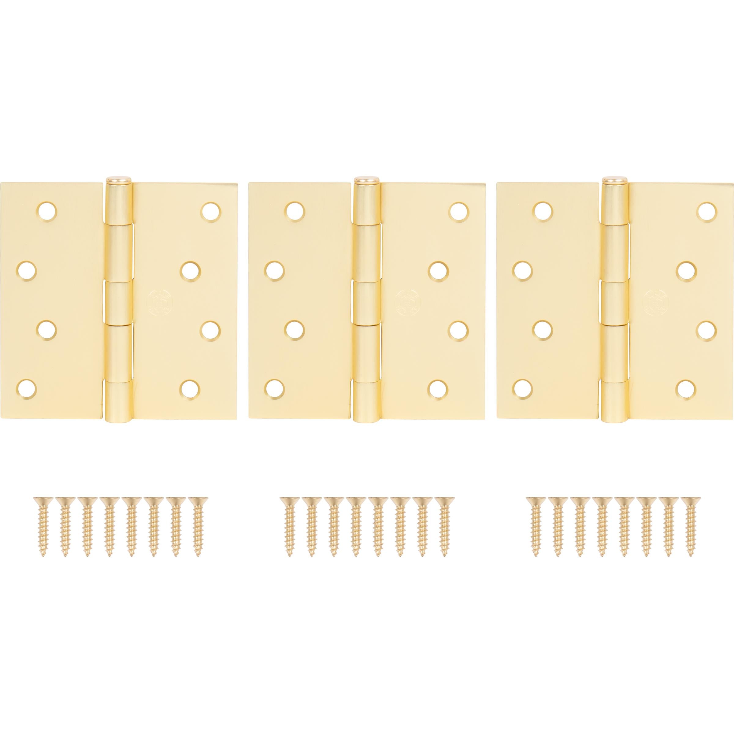 Stone Harbor Hardware 4" Door Hinges, Square Corner, Satin Brass, 3-Pack
