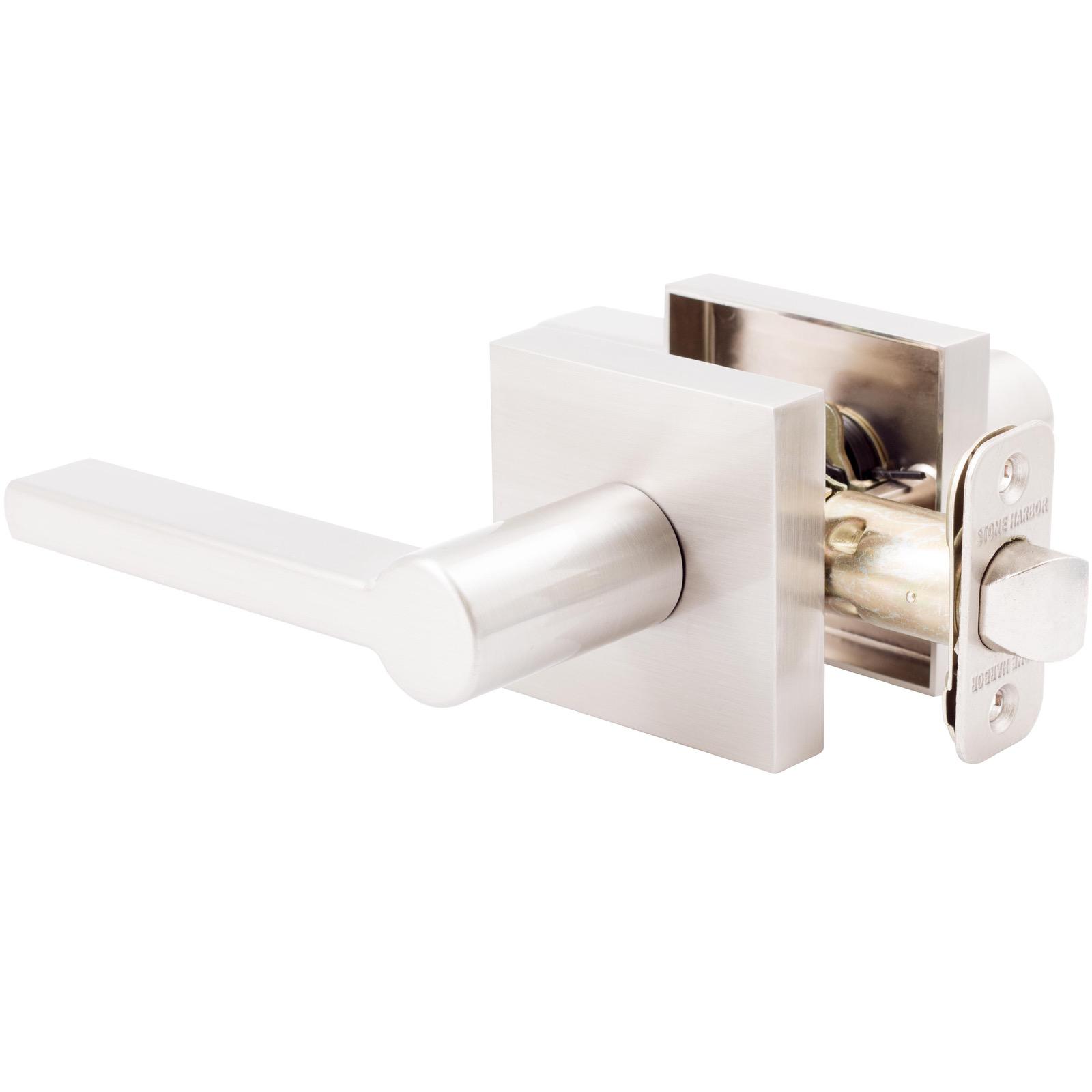 Stone Harbor Hardware Vienna Door Lever with Square Rosette, Passage (Hall/Closet) Latch, Satin Nickel
