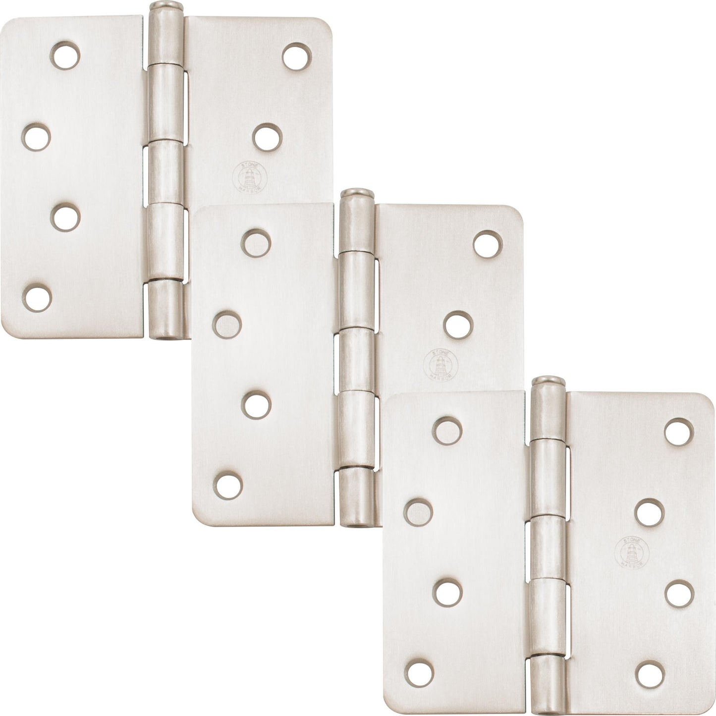 Stone Harbor Hardware 4" Door Hinges, 1/4" Radius Corner, Satin Nickel, 3-Pack