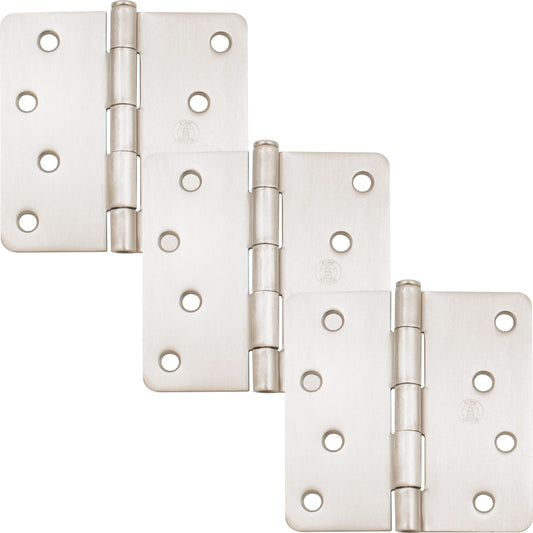 Stone Harbor Hardware 4" Door Hinges, 1/4" Radius Corner, Satin Nickel, 3-Pack