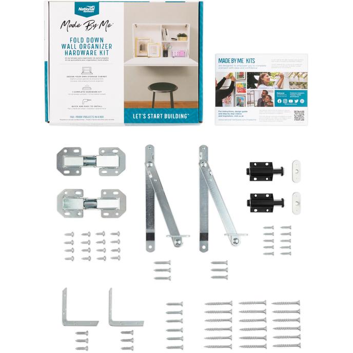 National Hardware - N900-005 DIY Wall Mounted Organizer Kit for Custom Fold Down Table Desk Workstation with Hardware Support Arms, Screws, Magnetic Catches, Zinc Plated