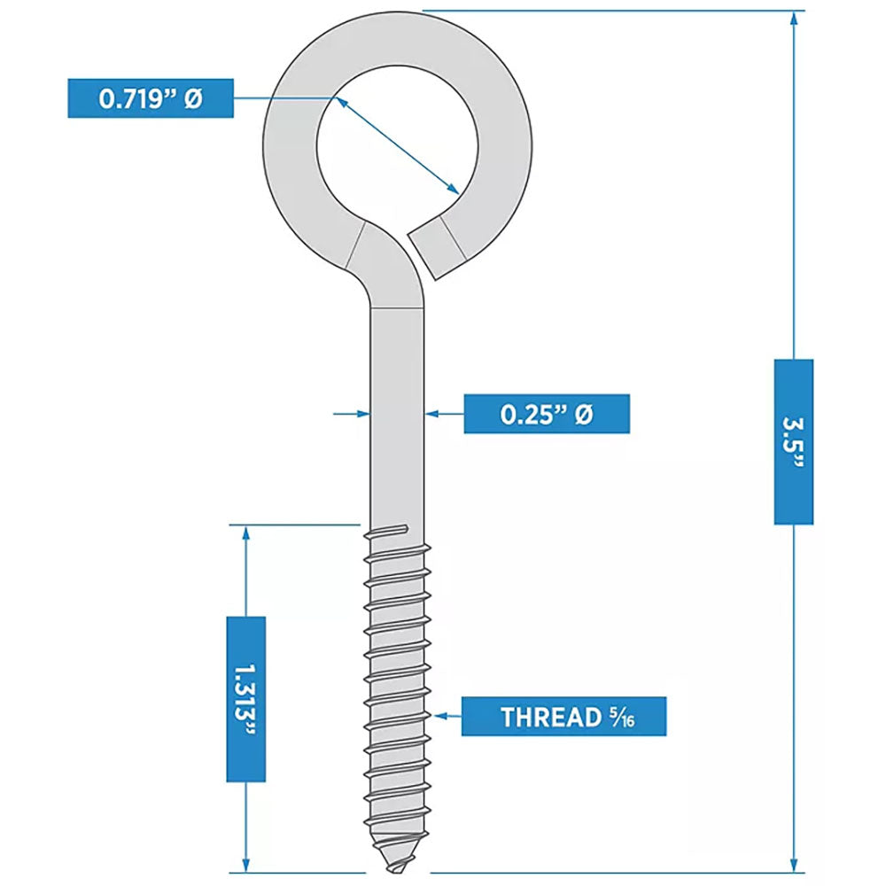 2150BC 1" x 3-1/2" Lag Screw Eye - Zinc Plated