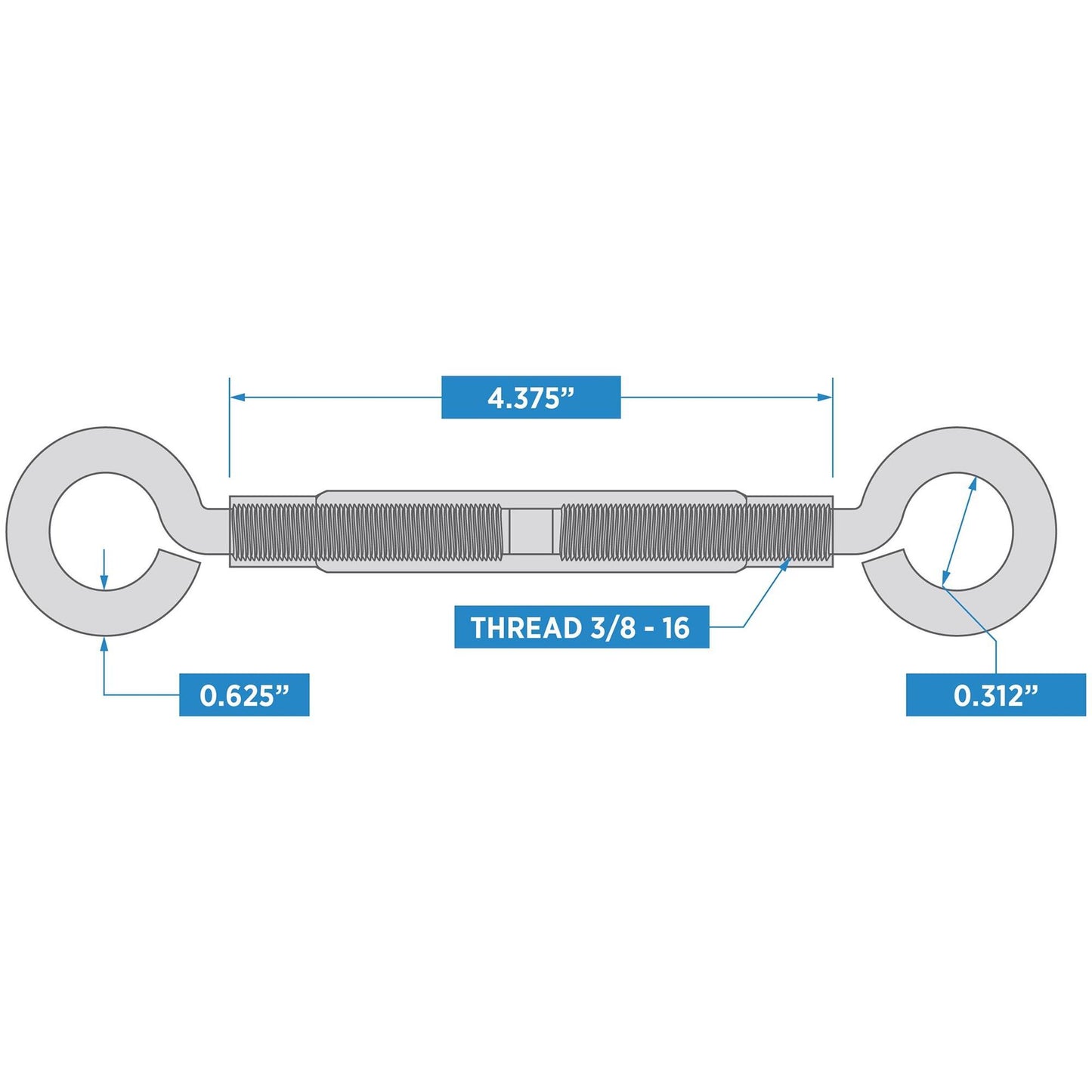 V2171 3/8" x 7-3/4" Eye / Eye Turnbuckle - Stainless Steel