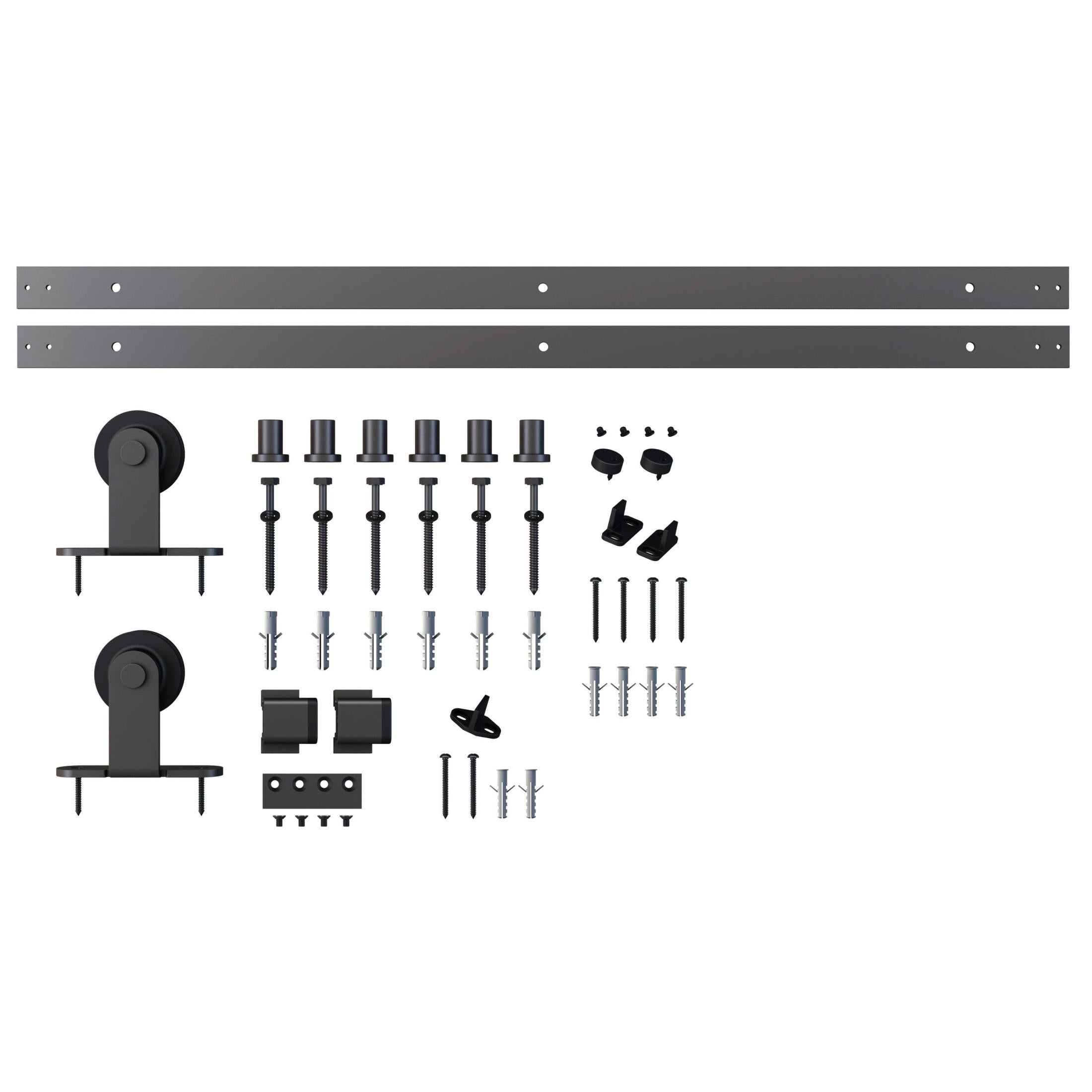 Top Mount Strap Style Sliding Door Hardware Set with Flat Track, Fits Doors up to 36 Inches