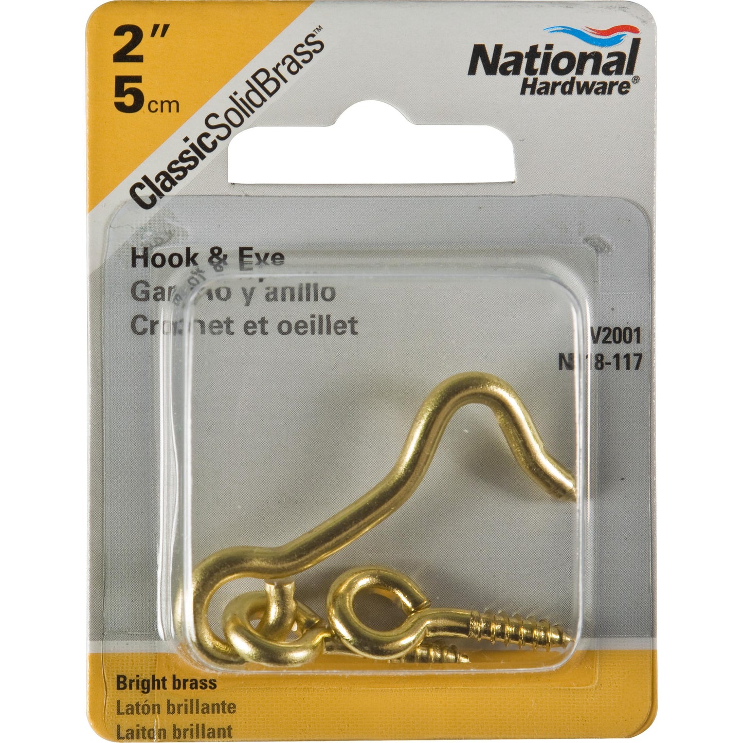 V2001 2" Hook & Eye - Polished Brass