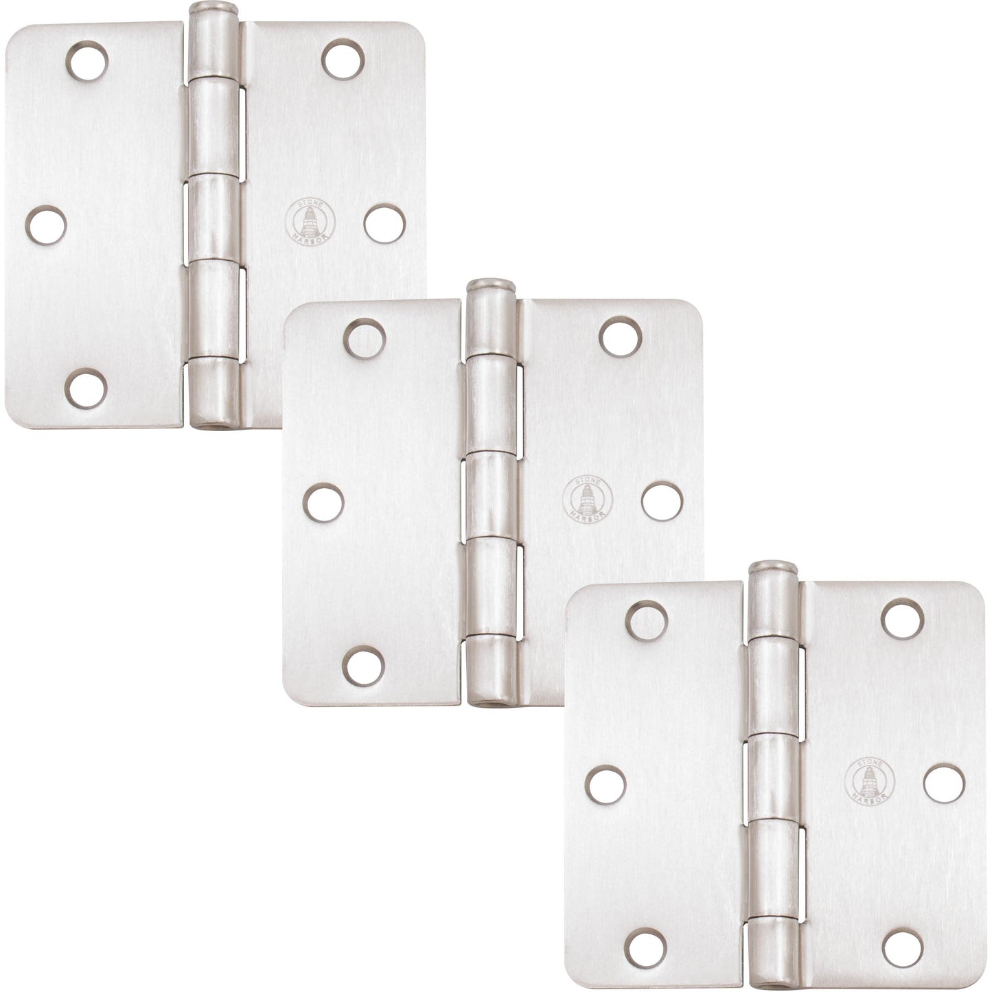 Stone Harbor Hardware 3-1/2" Door Hinges, 1/4" Radius Corner, Satin Nickel, 3-Pack