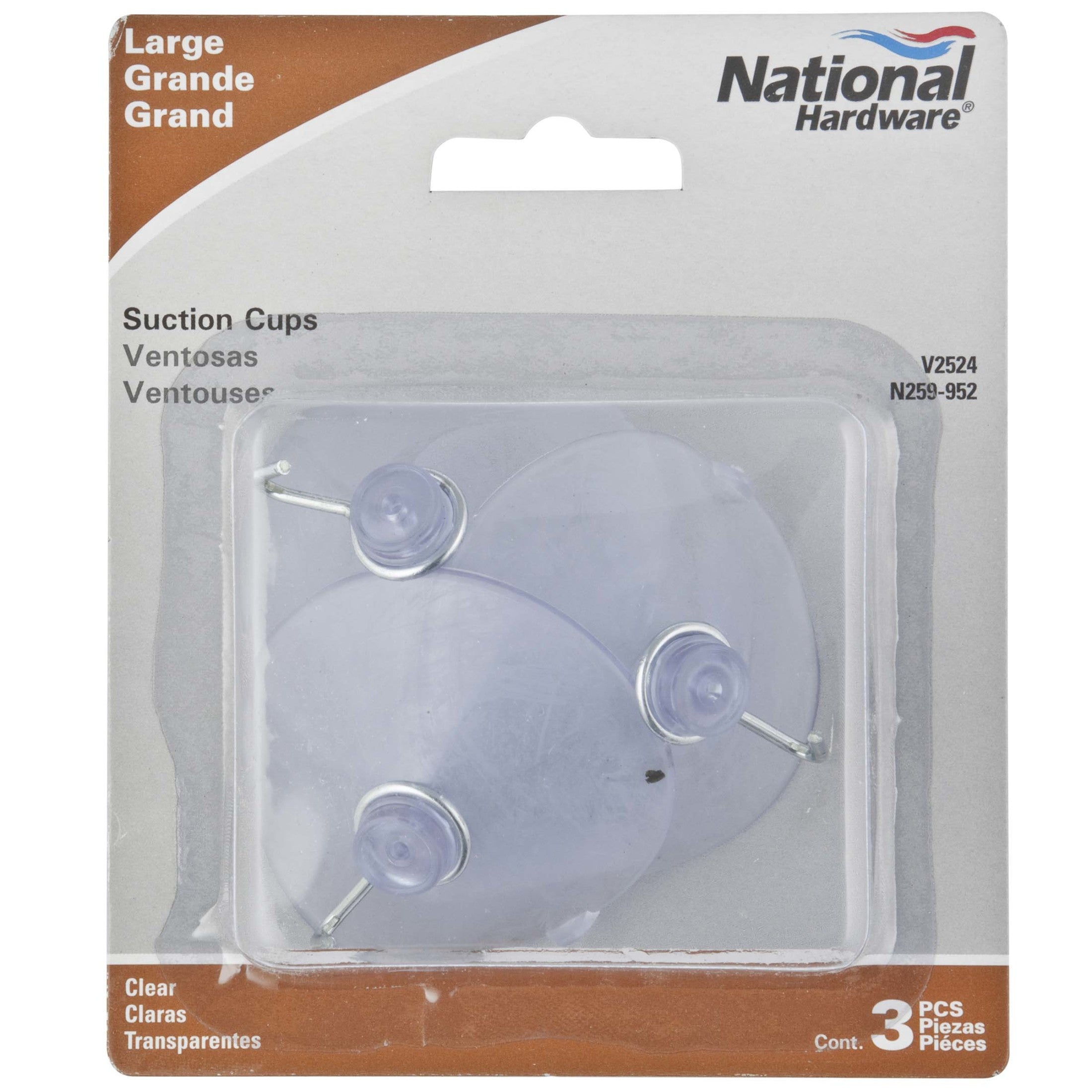 National Hardware - N259-952 V2524-L 2-1/4" Suction Cups with 2 lb Weight Capacity- Clear, 3 pack