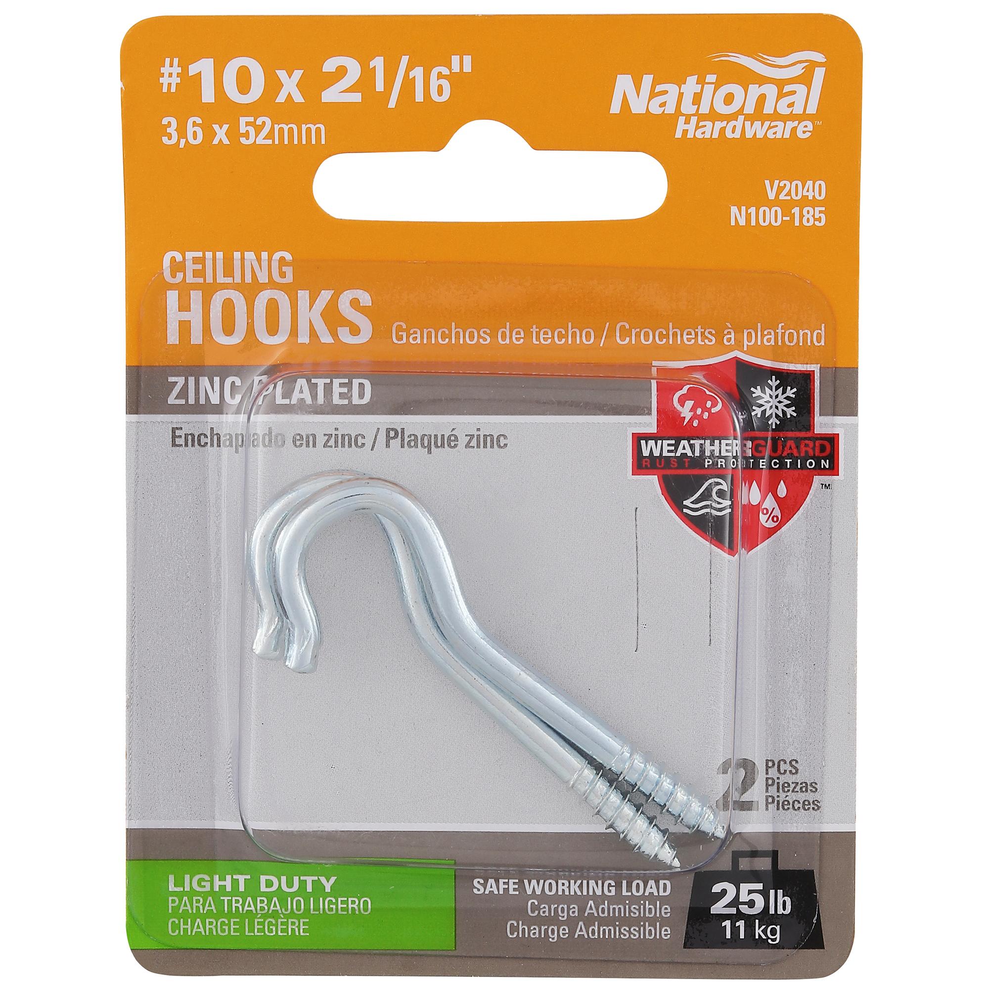 National Hardware - N100-185 V2040 #10, 2-1/16" Ceiling Hooks in Zinc Plated, 2 pack