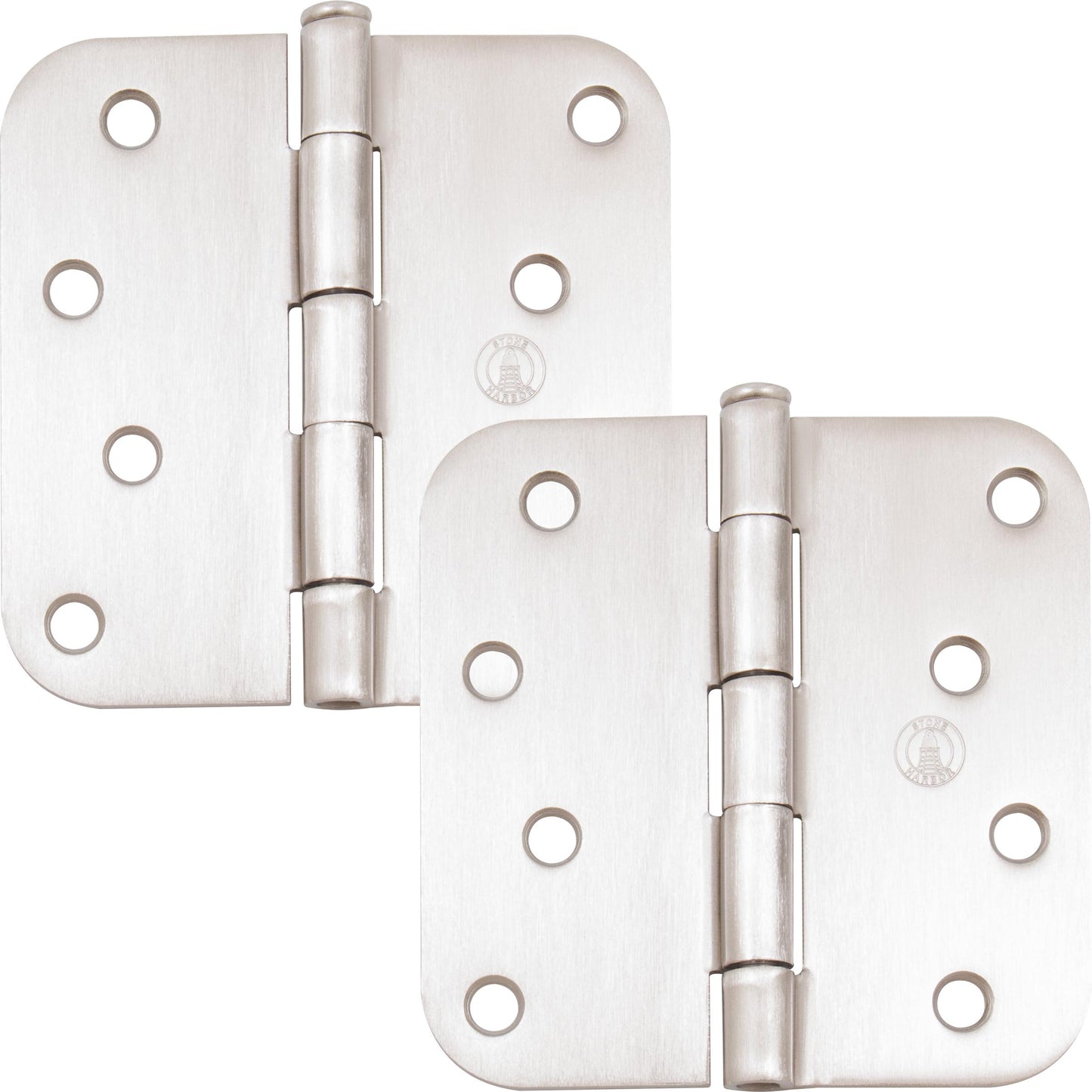 Stone Harbor Hardware 4" Door Hinges, 5/8" Radius Corner, Satin Nickel, 2-Pack