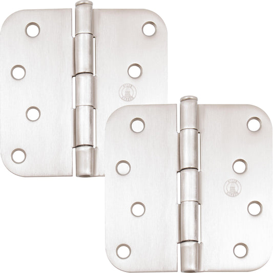 Stone Harbor Hardware 4" Door Hinges, 5/8" Radius Corner, Satin Nickel, 2-Pack