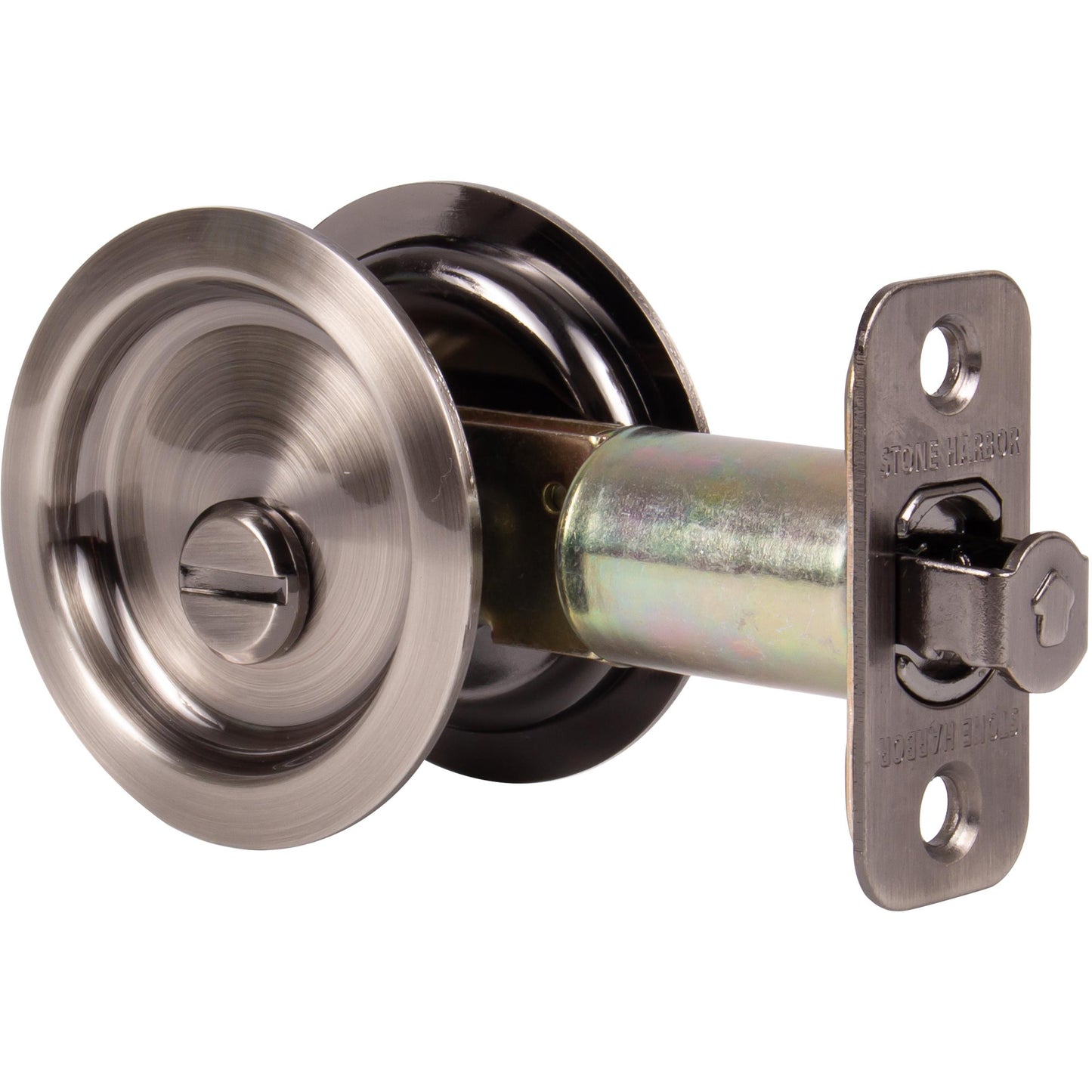 Stone Harbor Hardware Round Pocket Door Lock, Privacy Function, 2-3/4" Backset, Antique Nickel