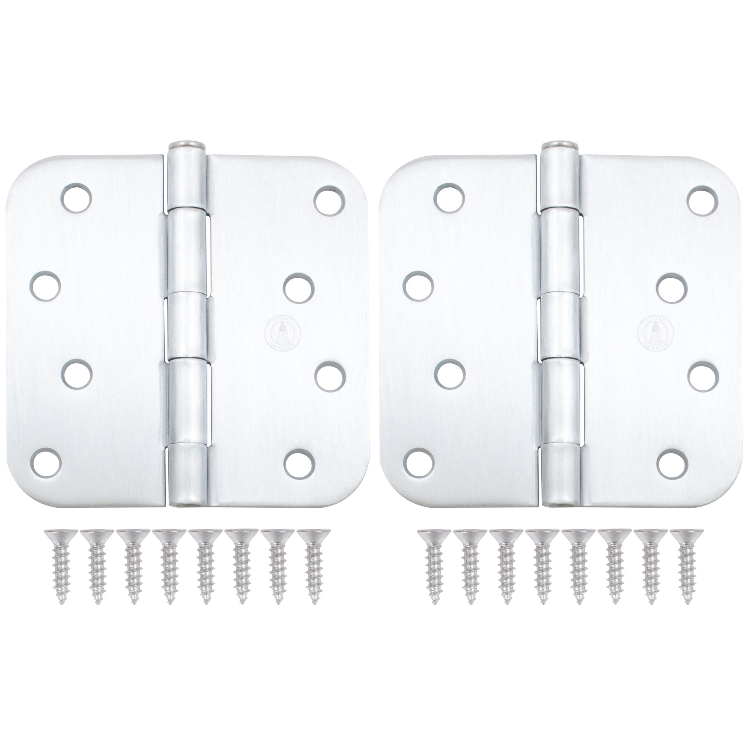 Stone Harbor Hardware 4" Door Hinges, 5/8" Radius Corner, Satin Chrome, 2-Pack