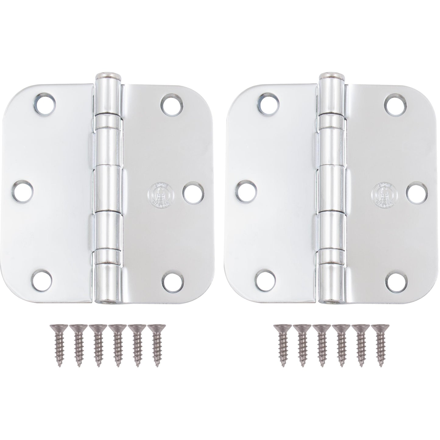 Stone Harbor Hardware 3-1/2" Ball-Bearing Door Hinges, 5/8" Radius Corner, Polished Chrome, 2-Pack