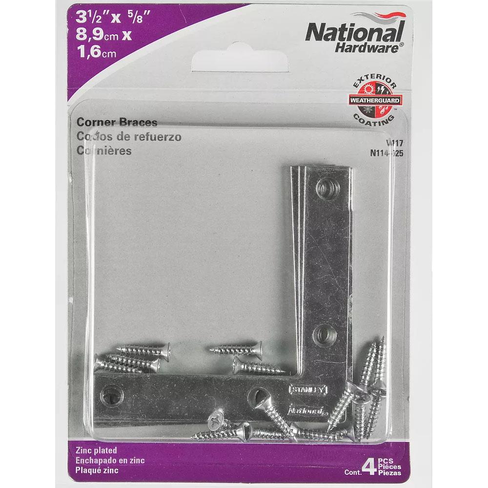 V117 3-1/2" x 5/8" Flat Corner Brace - Zinc Plated