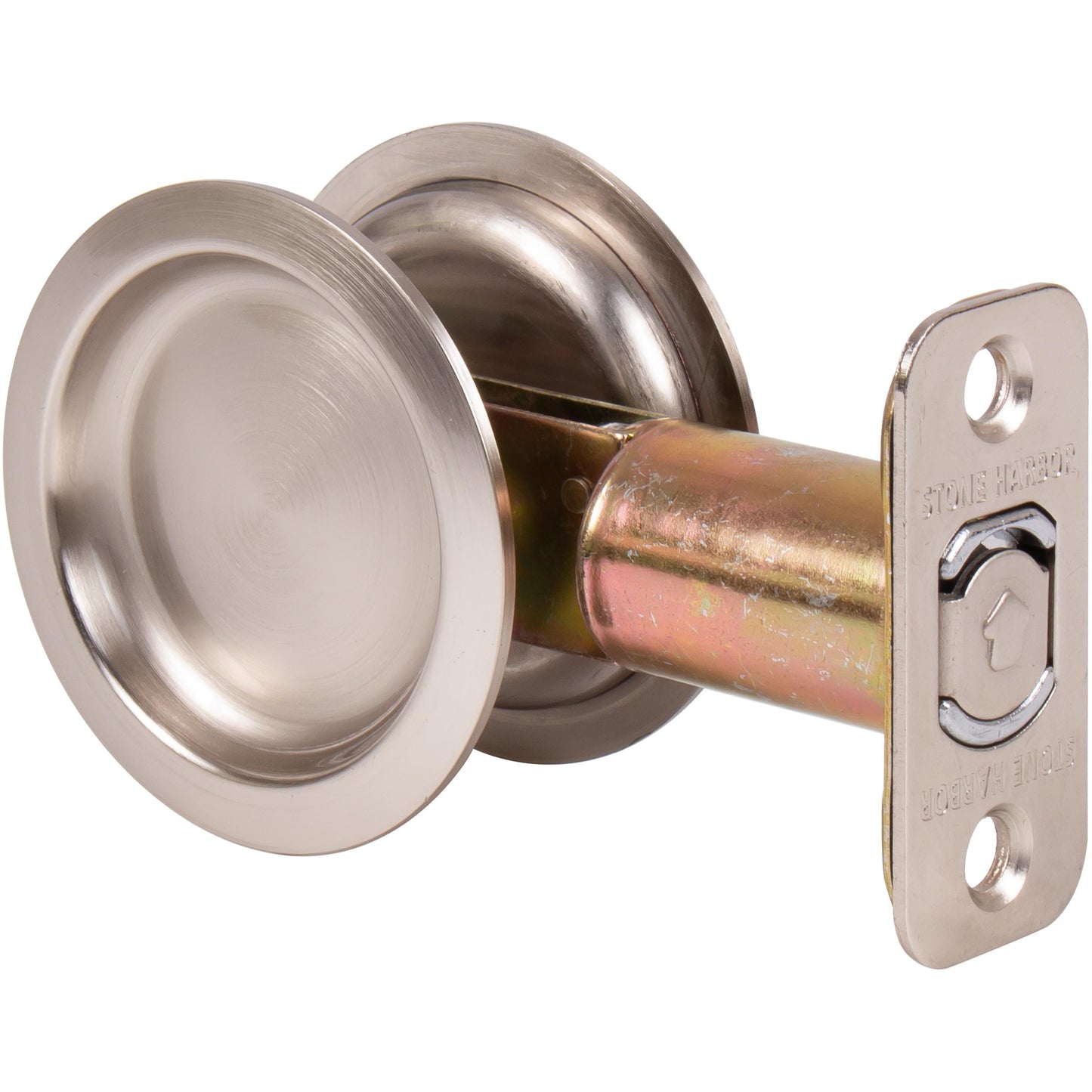 Stone Harbor Hardware Round Pocket Door Lock, Passage Function, 2-3/4" Backset, Satin Nickel
