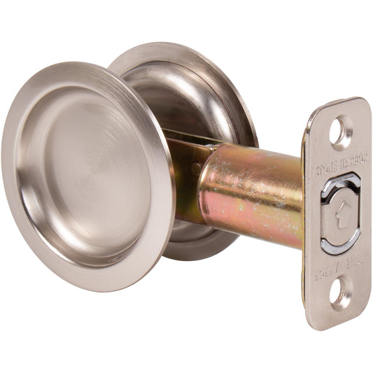 Stone Harbor Hardware Round Pocket Door Lock, Passage Function, 2-3/4" Backset, Satin Nickel